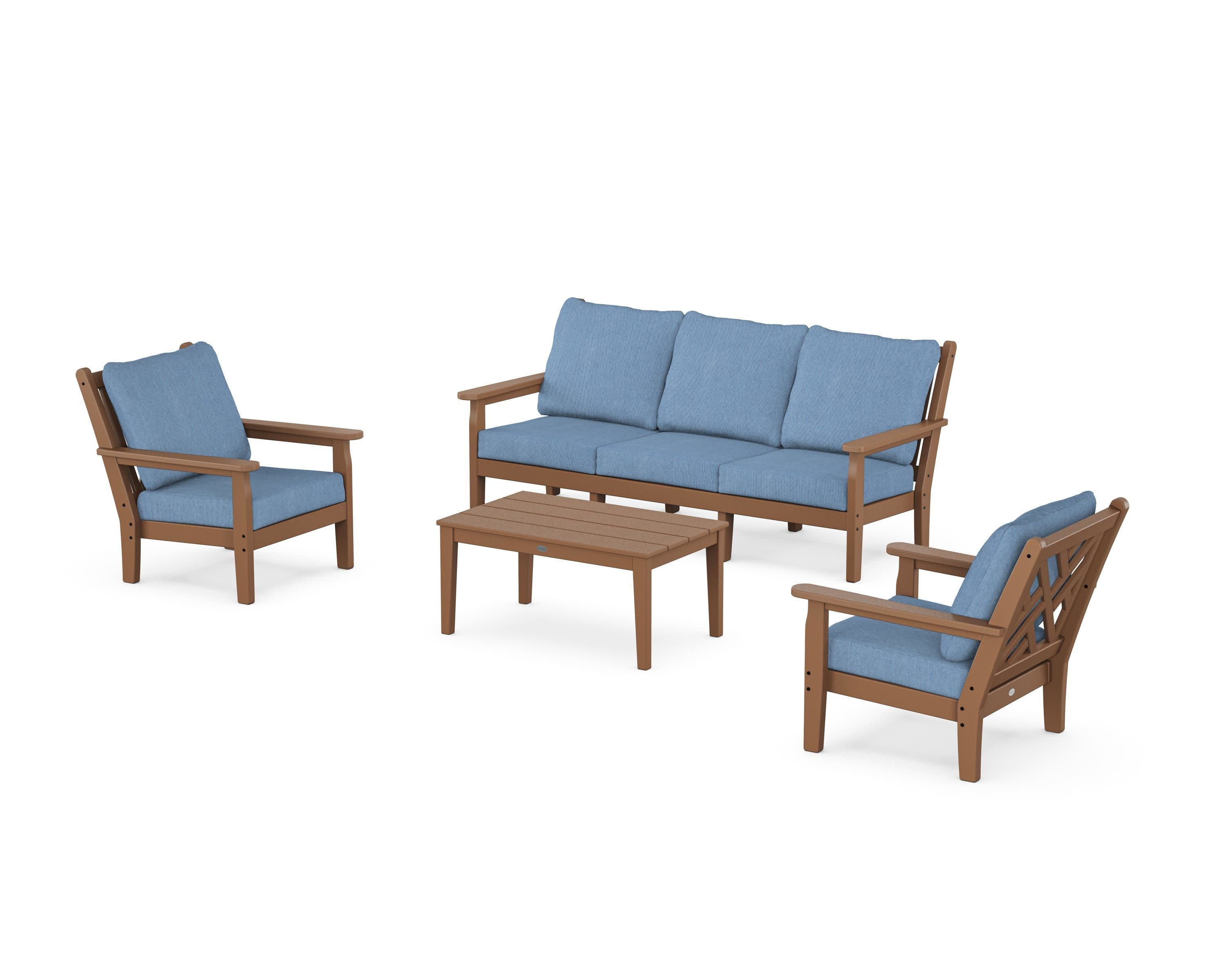 Chippendale 4-Piece Deep Seating Set with Sofa in Teak / Sky Blue
