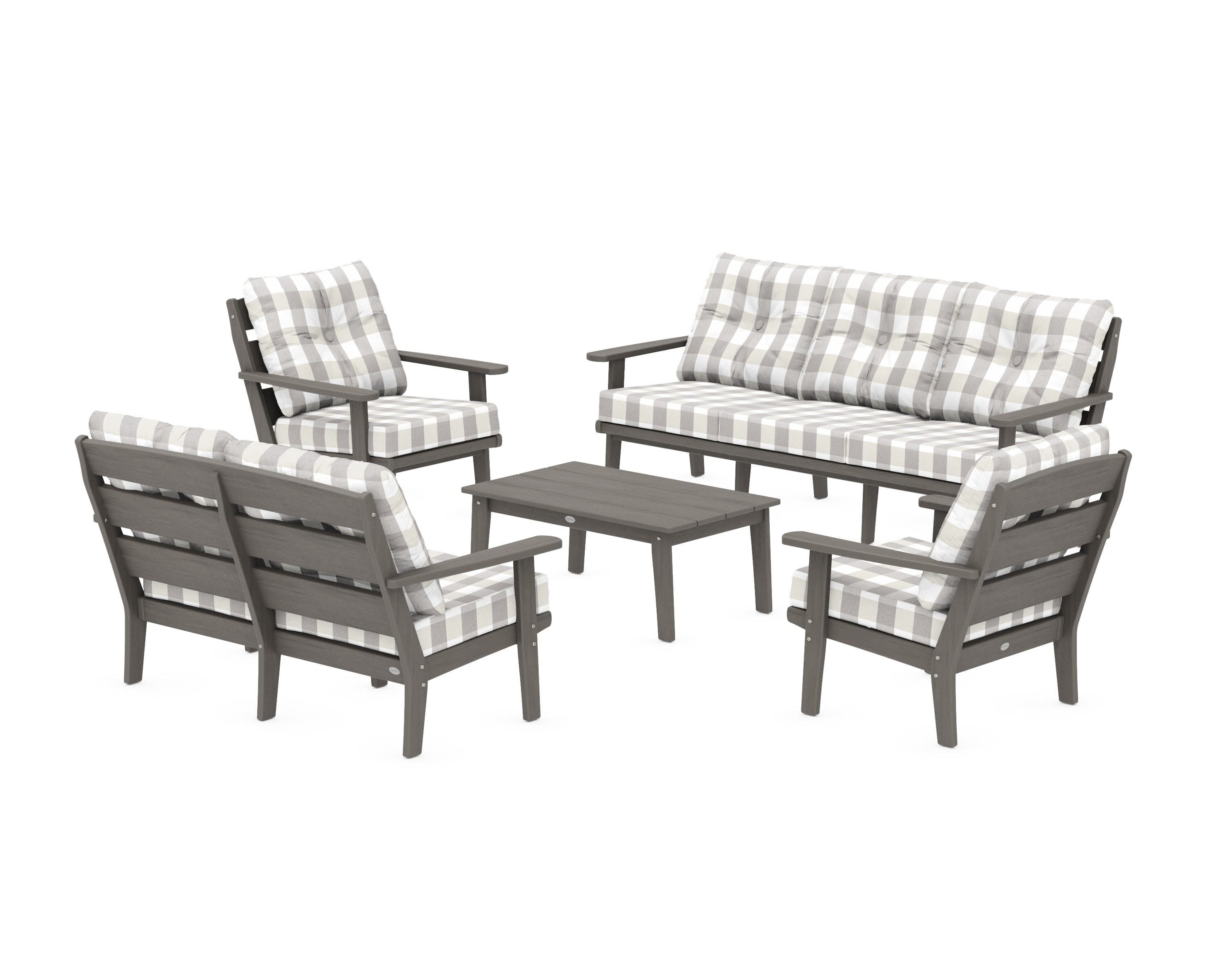 Lakeside 5-Piece Lounge Sofa Set in Driftwood / Buffalo Plaid Grey Mist