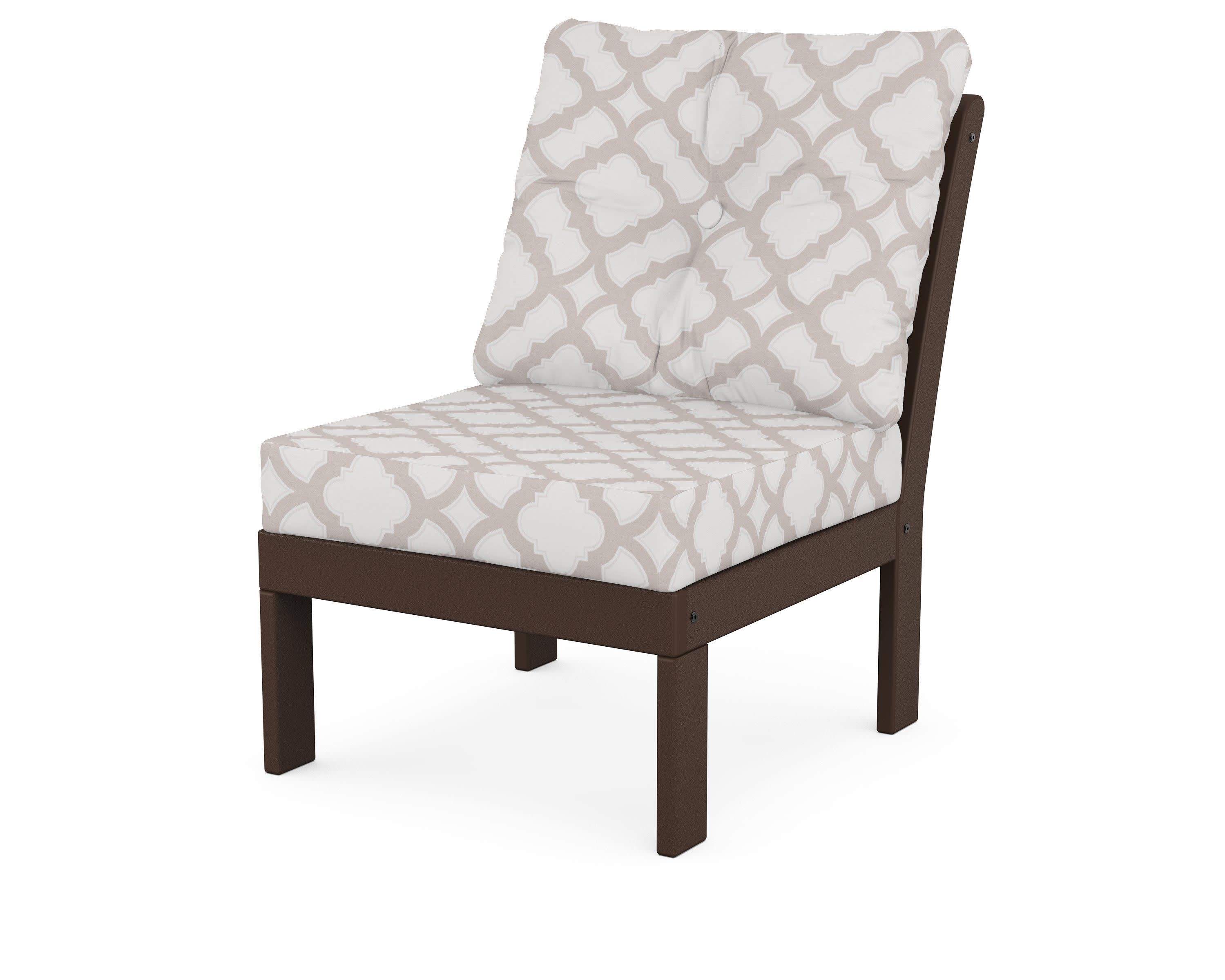 Vineyard Modular Armless Chair in Mahogany / Trellis Dune Burlap