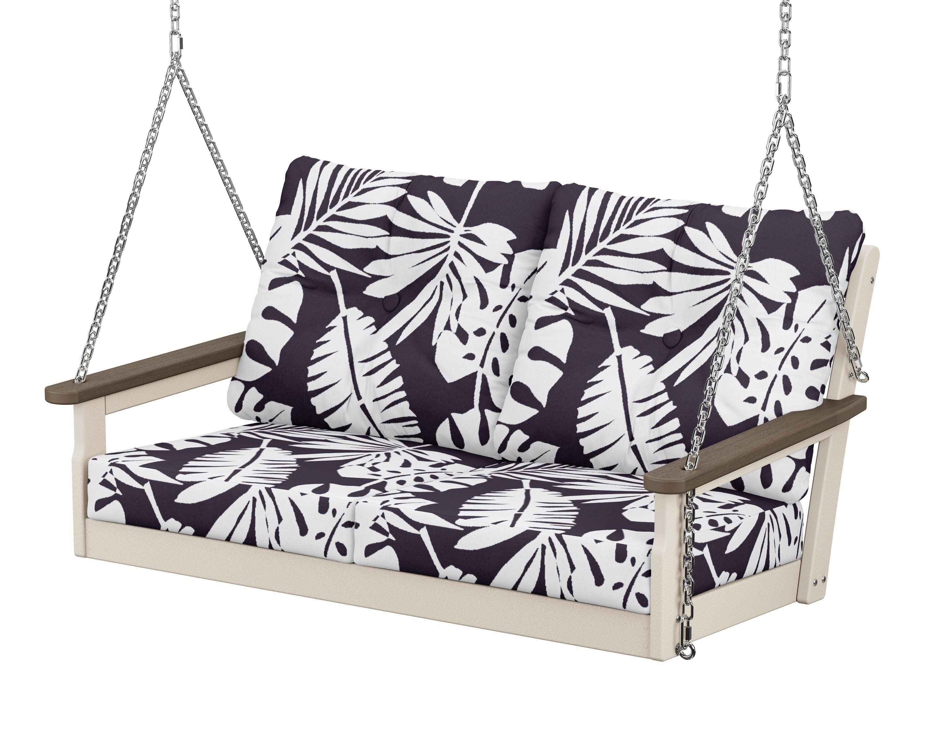 Vineyard Deep Seating Swing in Sand / Kona / Leaf Navy
