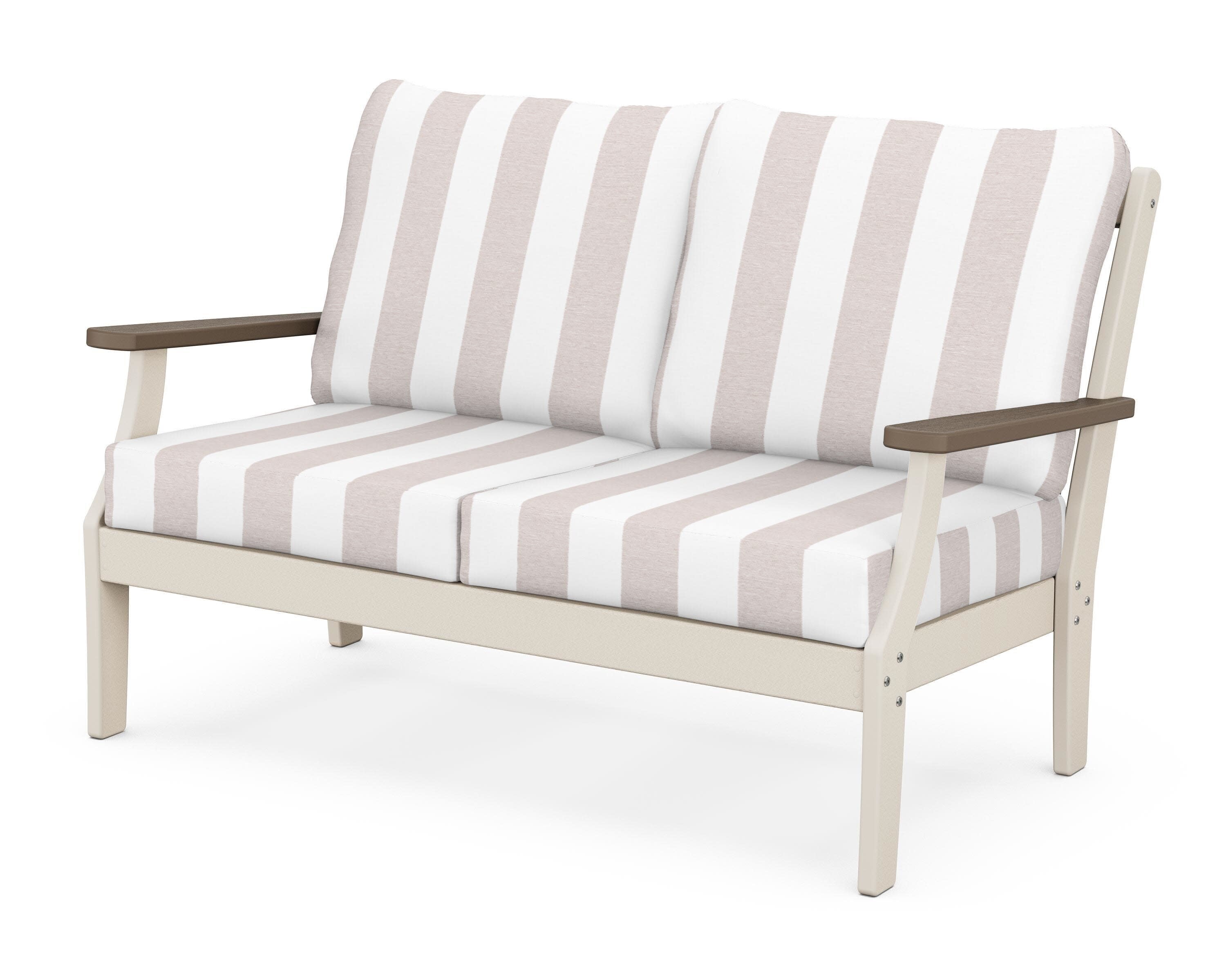 Braxton Deep Seating Loveseat in Sand / Kona / Cabana Stripe Dune Burlap