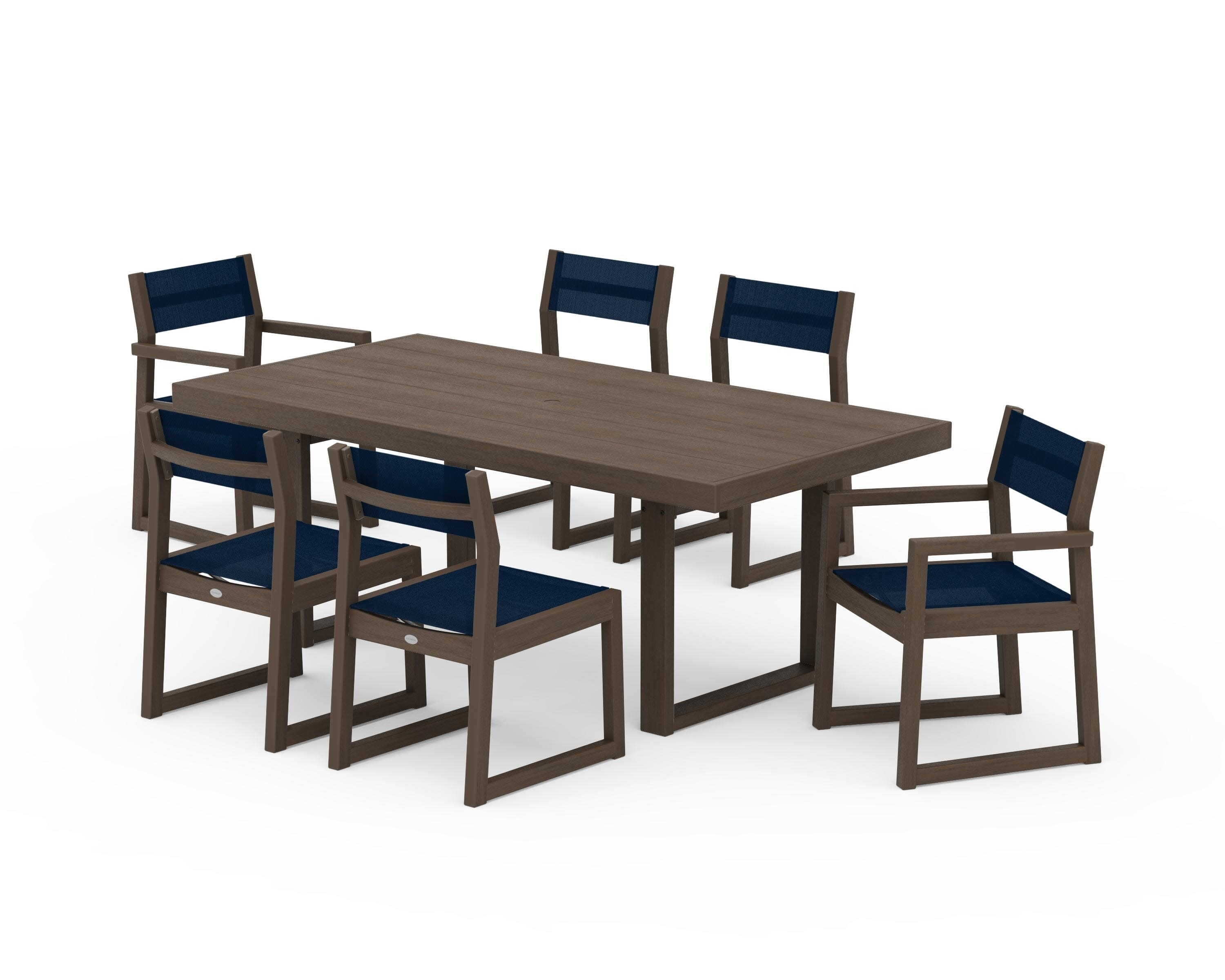 EDGE Sling 7-Piece Dining Set in Kona / Navy Blue Sling