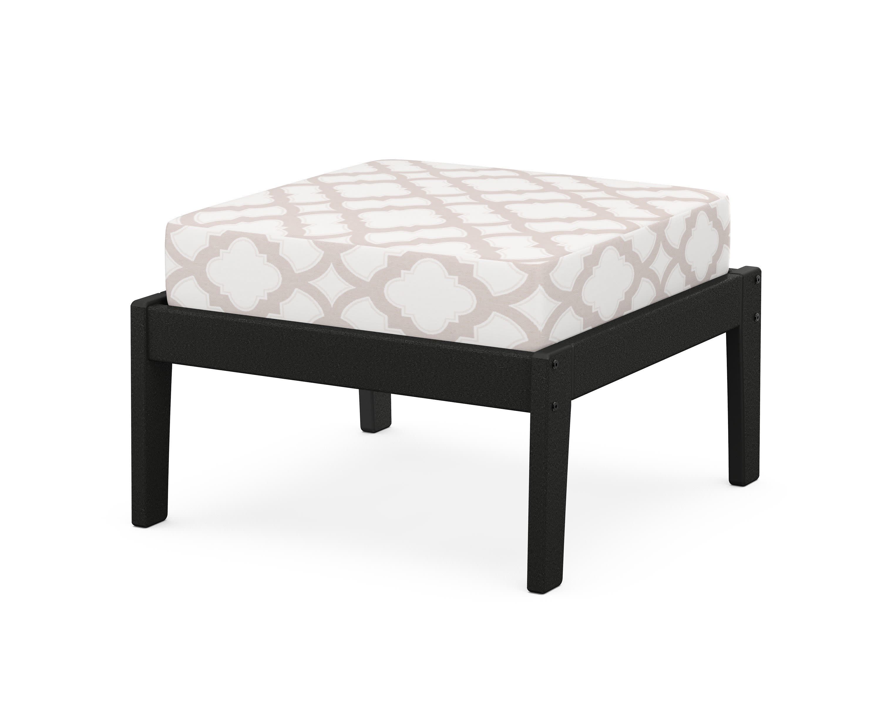 Deep Seating Ottoman in Black / Trellis Dune Burlap