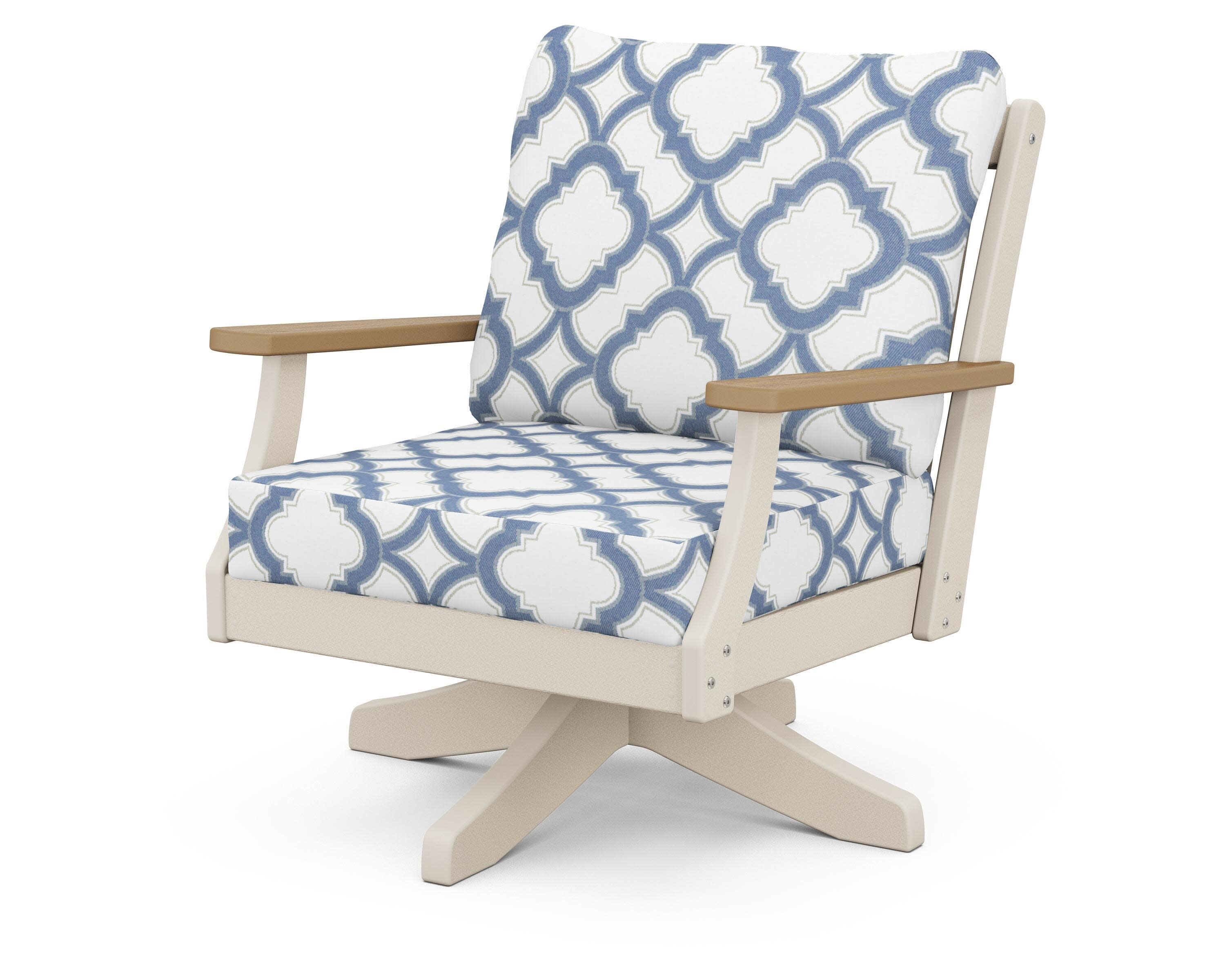 Braxton Deep Seating Swivel Chair in Sand / Natural / Trellis Sky Blue