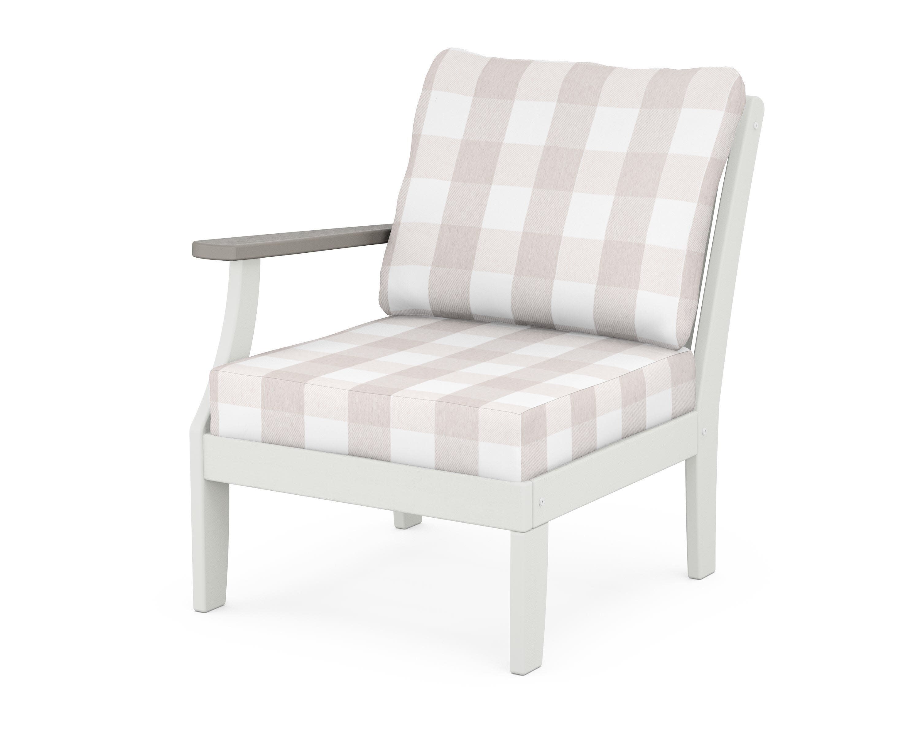 Braxton Modular Left Arm Chair in White / Driftwood / Buffalo Plaid Dune Burlap