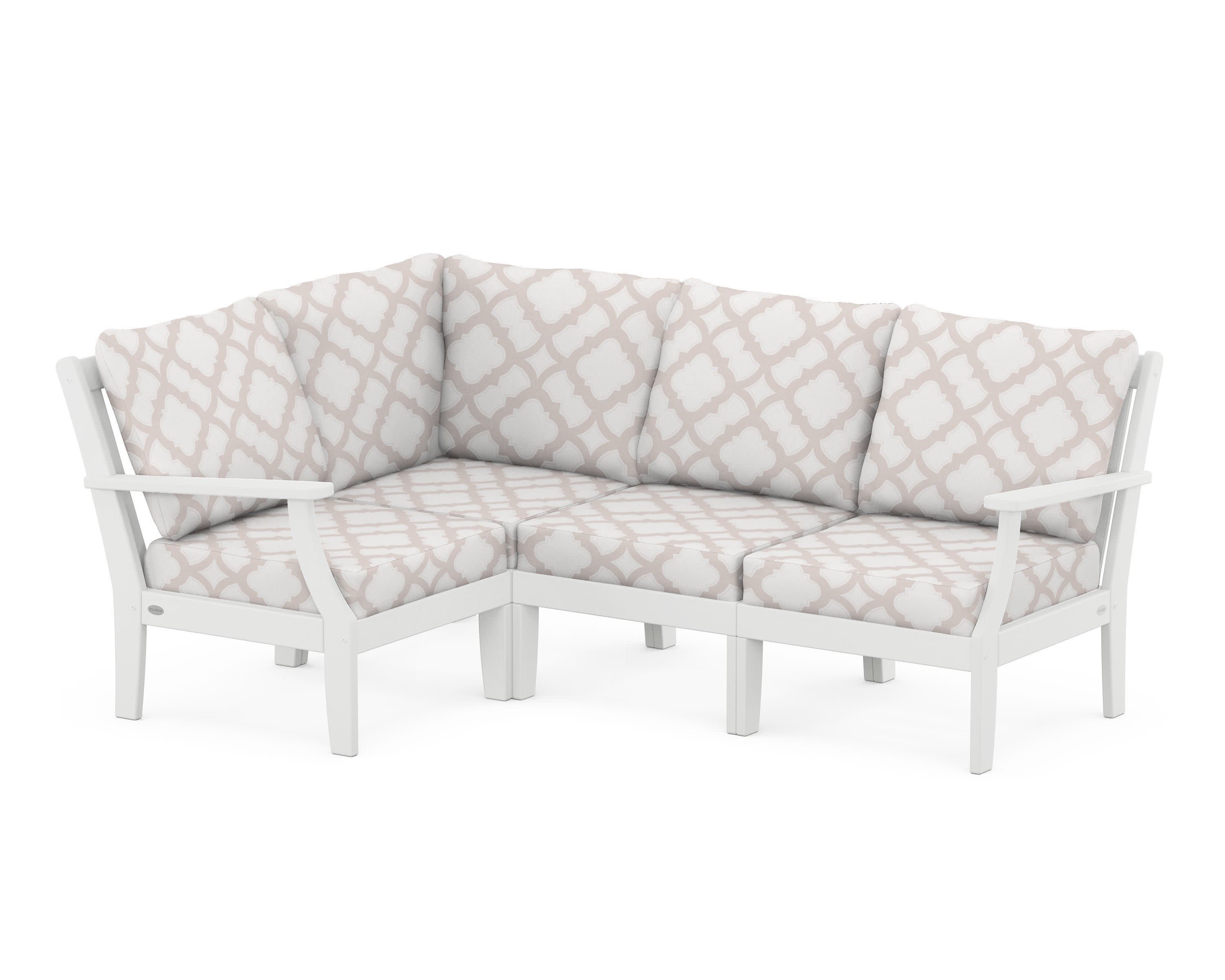 Braxton Modular 4-Piece Deep Seating Set in White / Trellis Dune Burlap