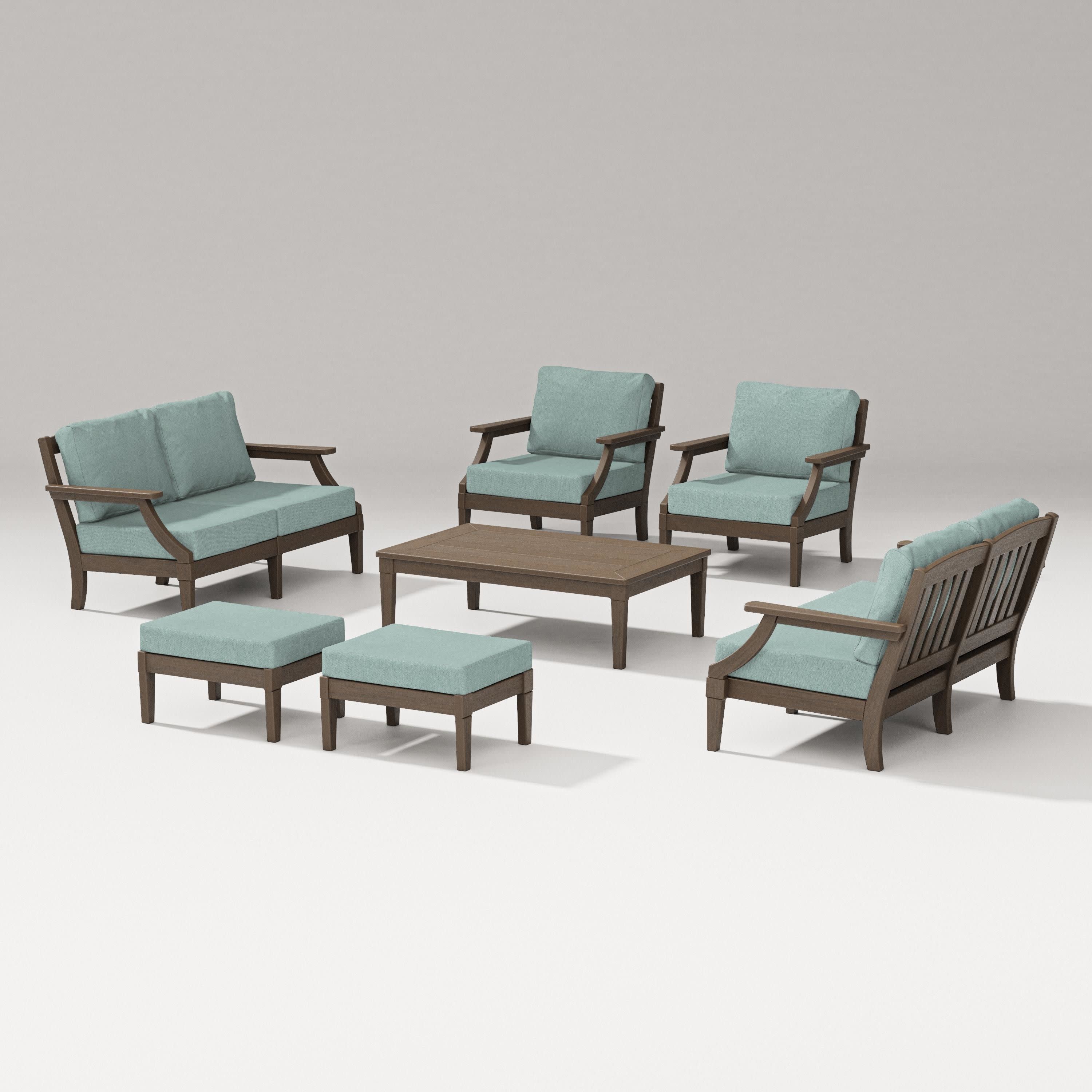 Estate 7-Piece Lounge Loveseat Set in Kona / Glacier Spa