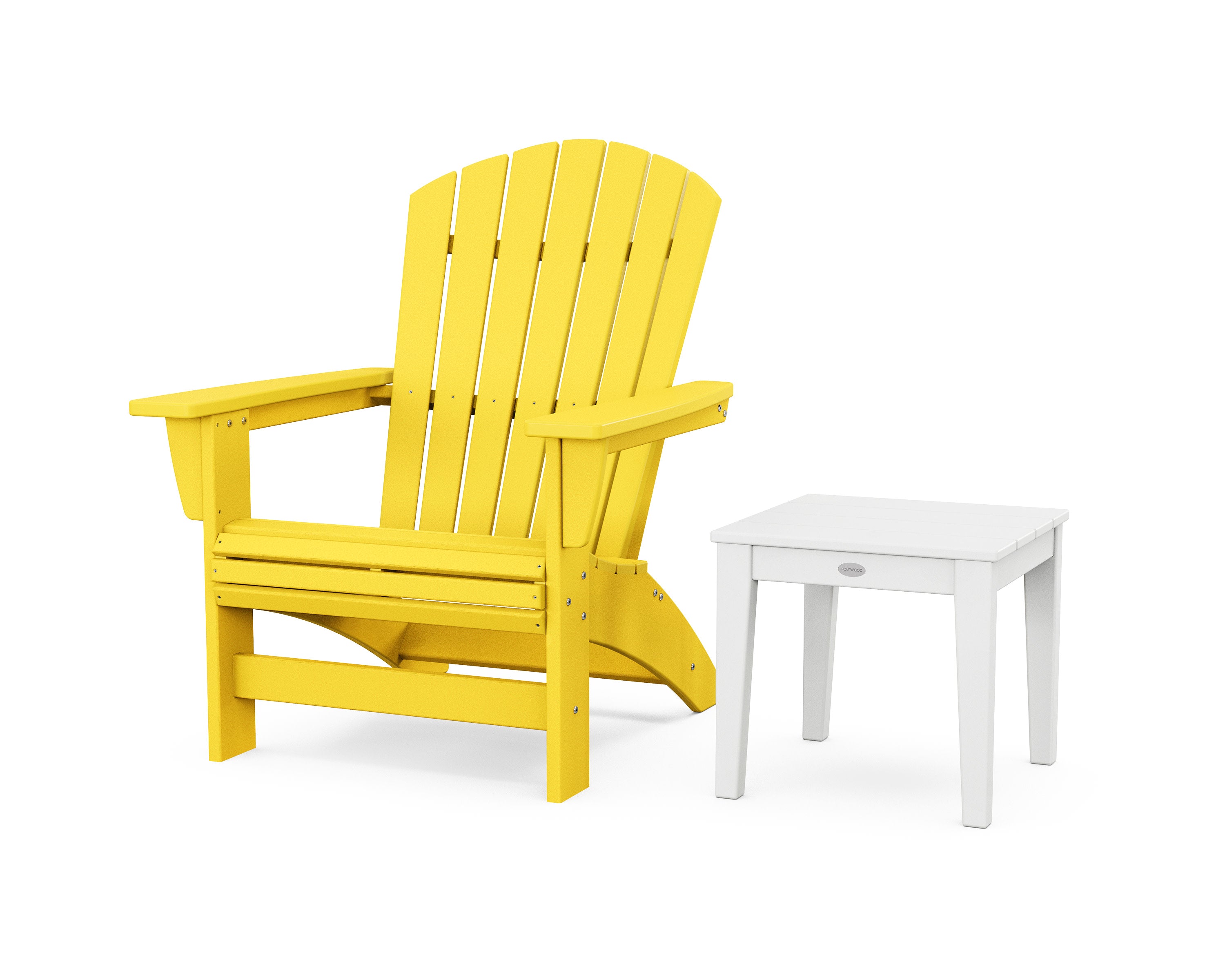 Nautical Grand Adirondack Chair with Side Table in Lemon / White