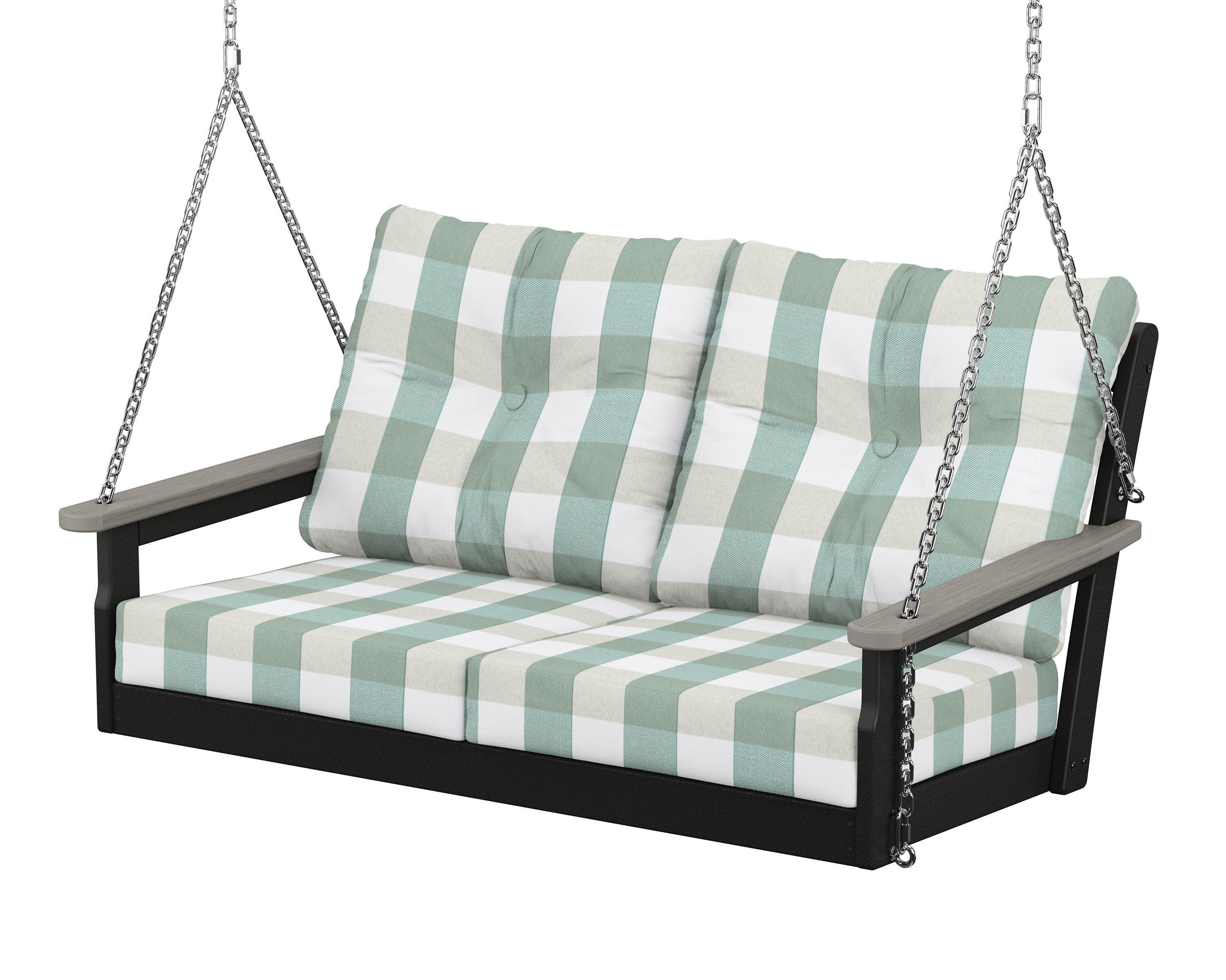 Vineyard Deep Seating Swing in Black / Driftwood / Buffalo Plaid Glacier Spa