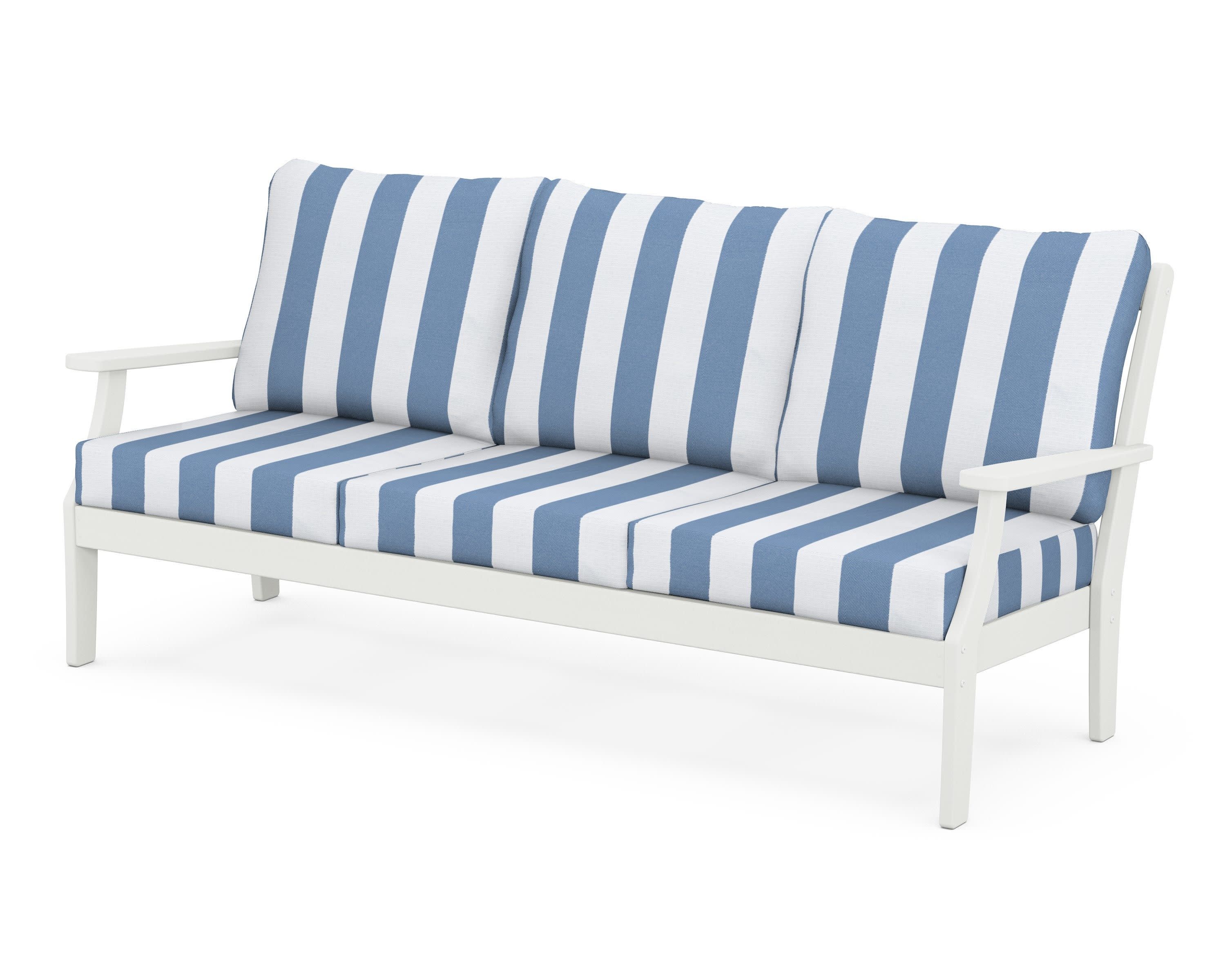 Braxton Deep Seating Sofa in Vintage White / Cabana Stripe Sky Blue