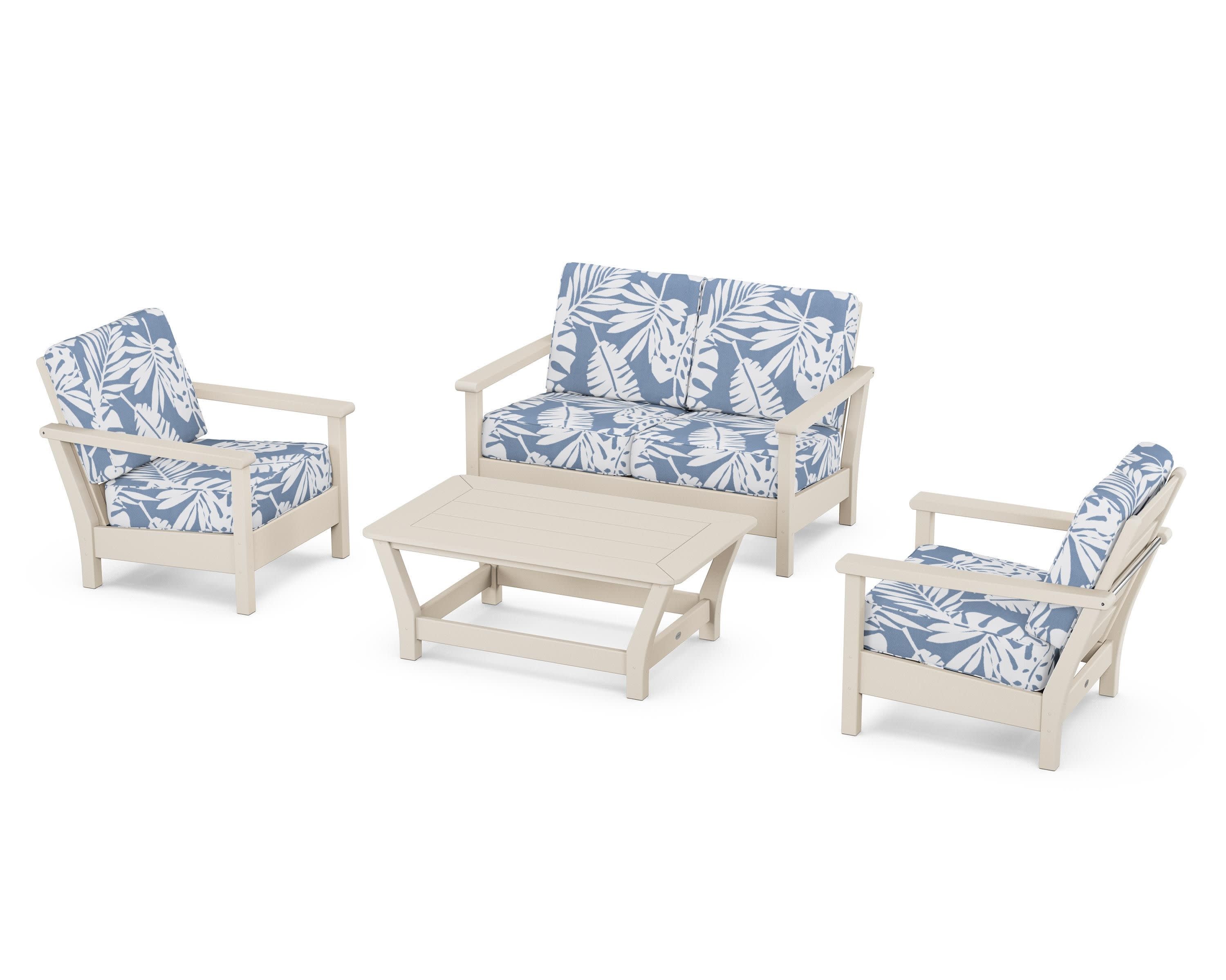 Harbour 4-Piece Deep Seating Set in Sand / Leaf Sky Blue