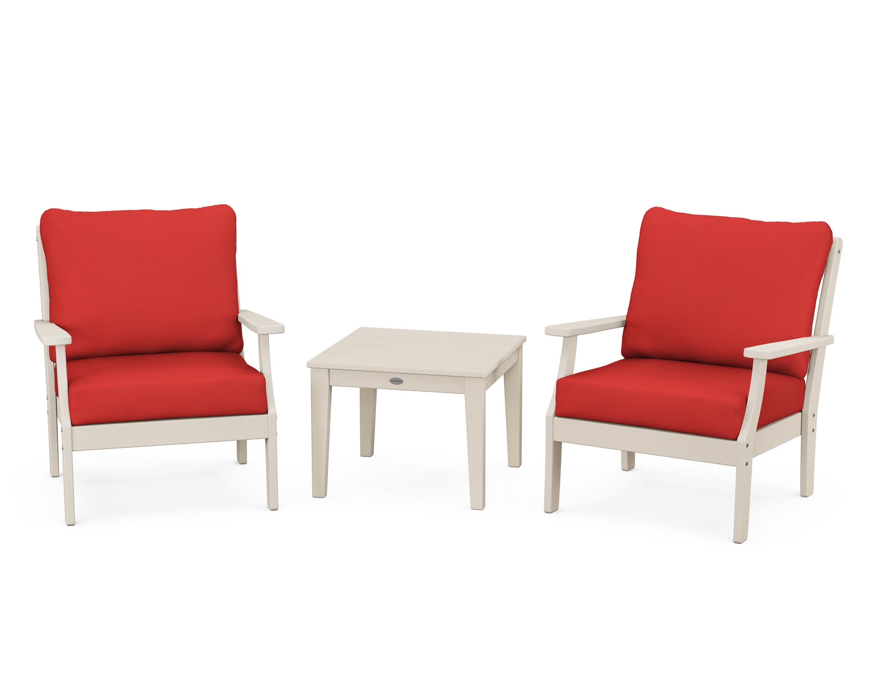 Braxton 3-Piece Deep Seating Set in Sand / Crimson Linen