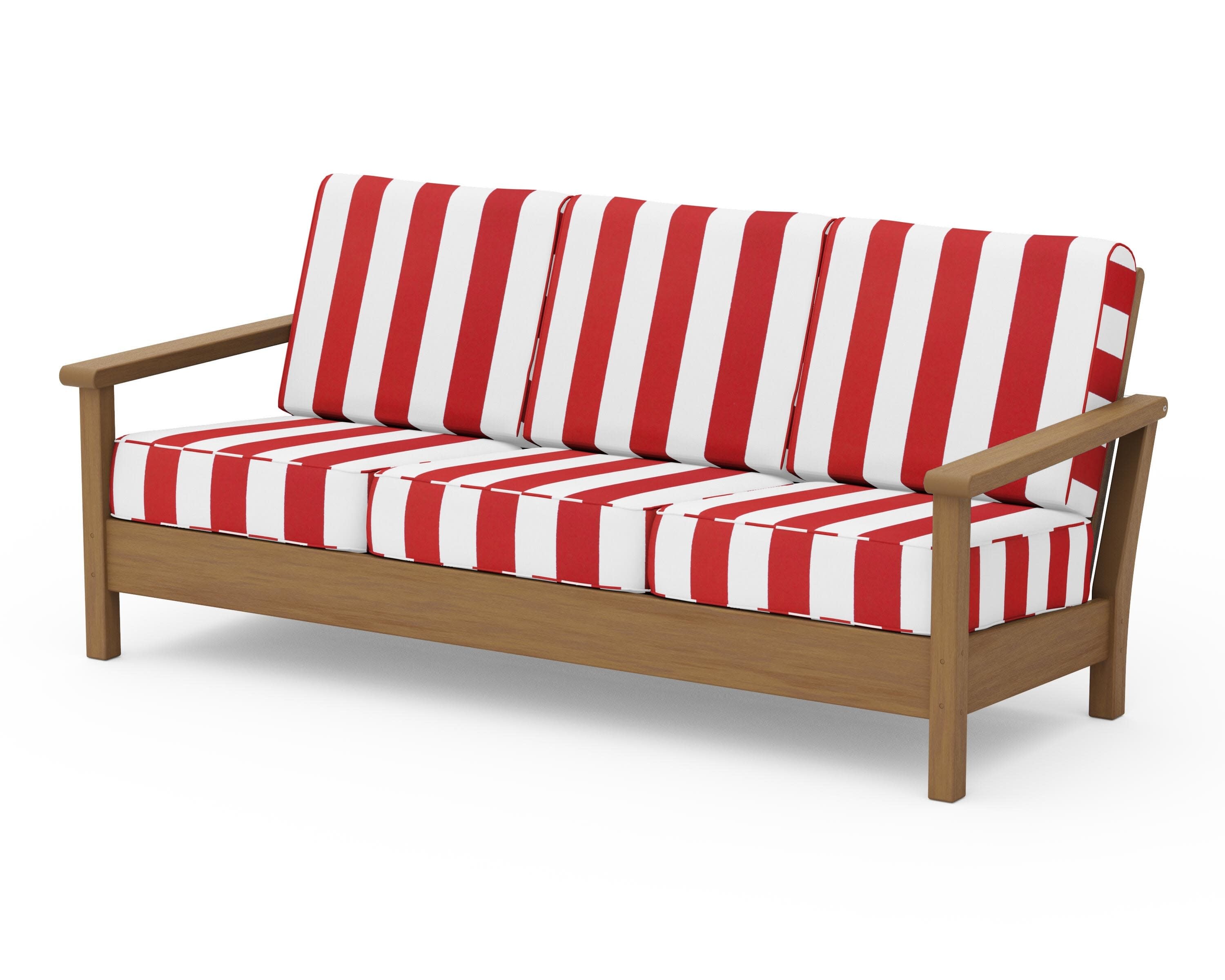 Harbour Deep Seating Sofa in Natural / Cabana Stripe Crimson