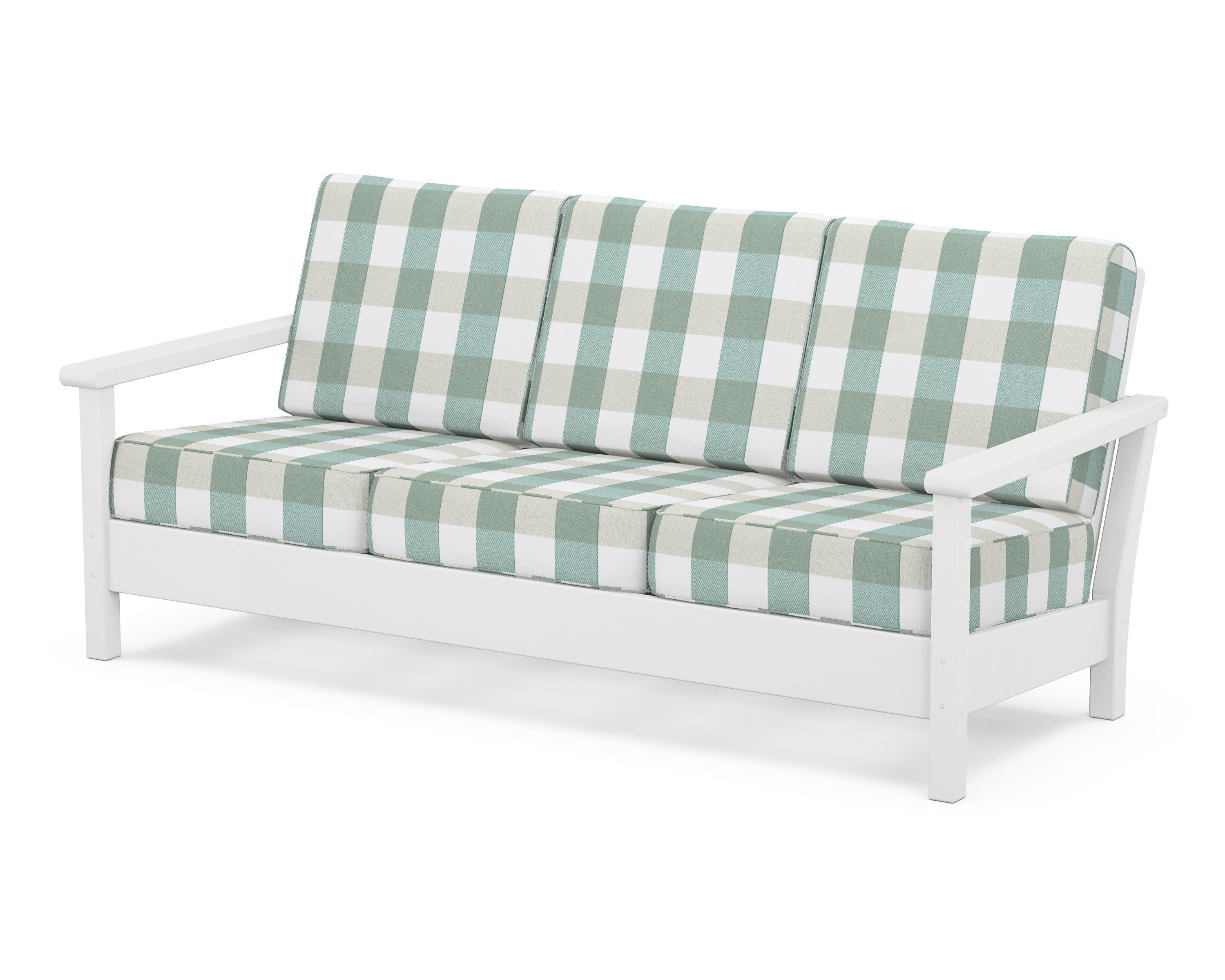 Harbour Deep Seating Sofa in White / Buffalo Plaid Glacier Spa