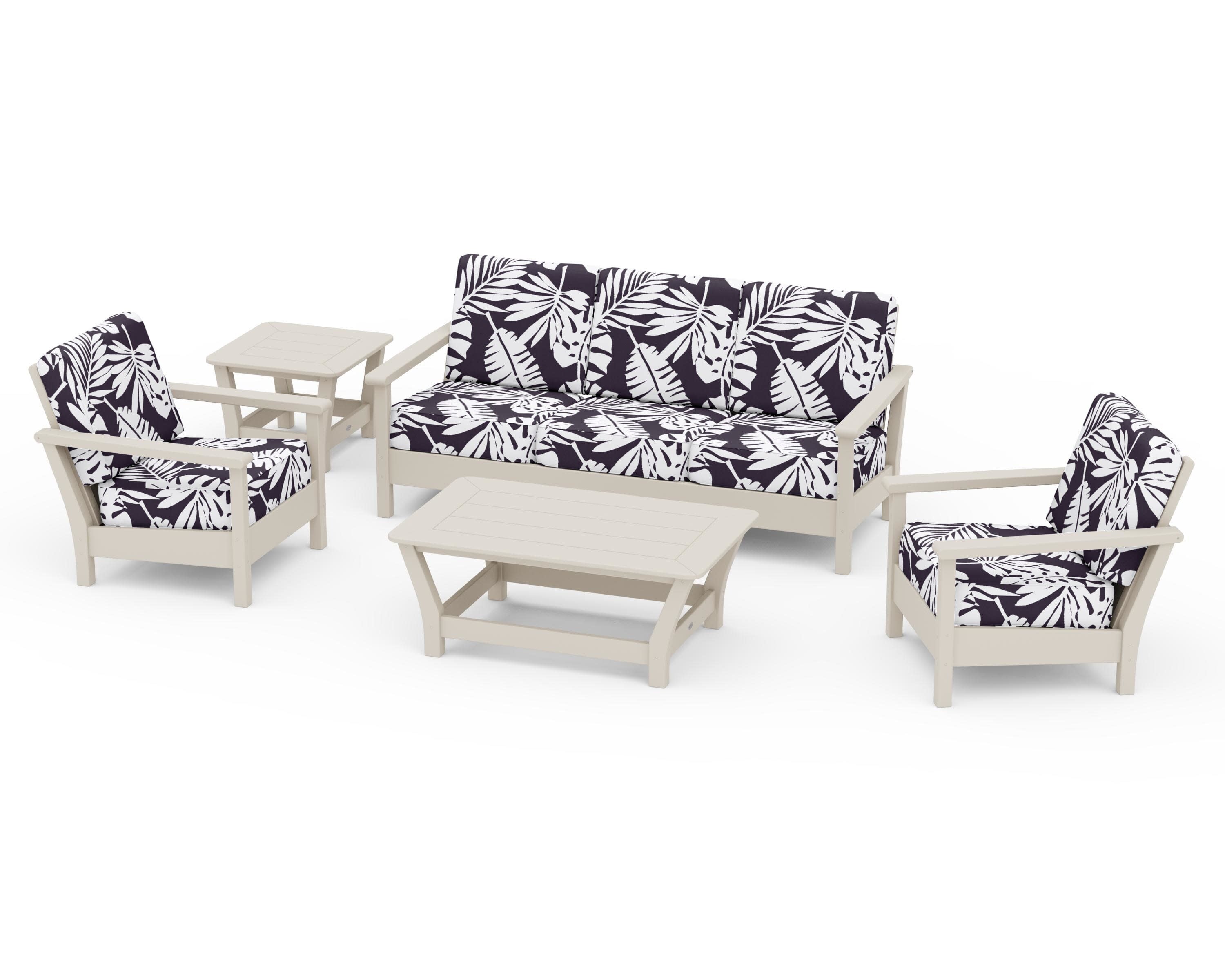 Harbour 5-Piece Deep Seating Set in Sand / Leaf Navy