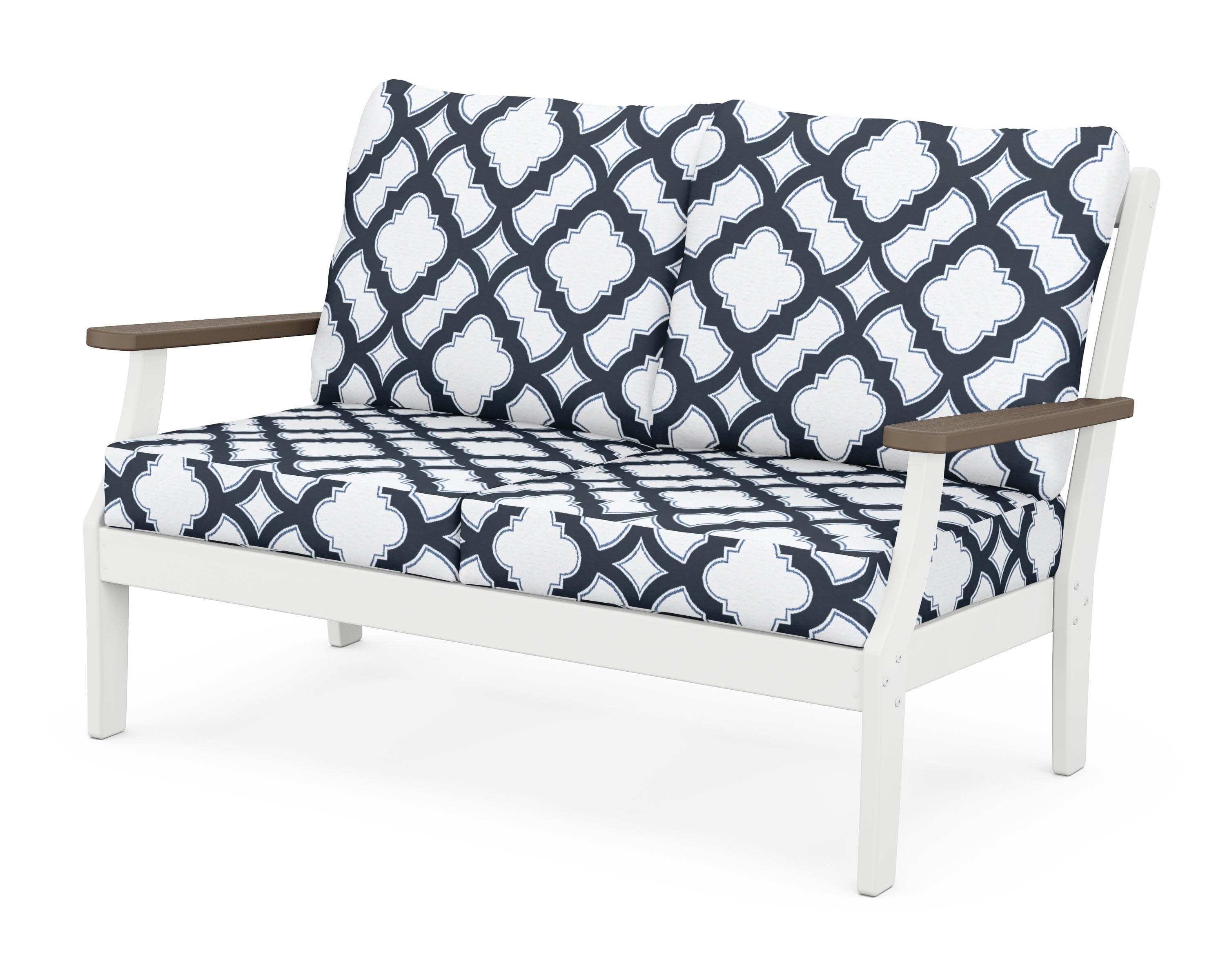 Braxton Deep Seating Loveseat in White / Kona / Trellis Marine Indigo