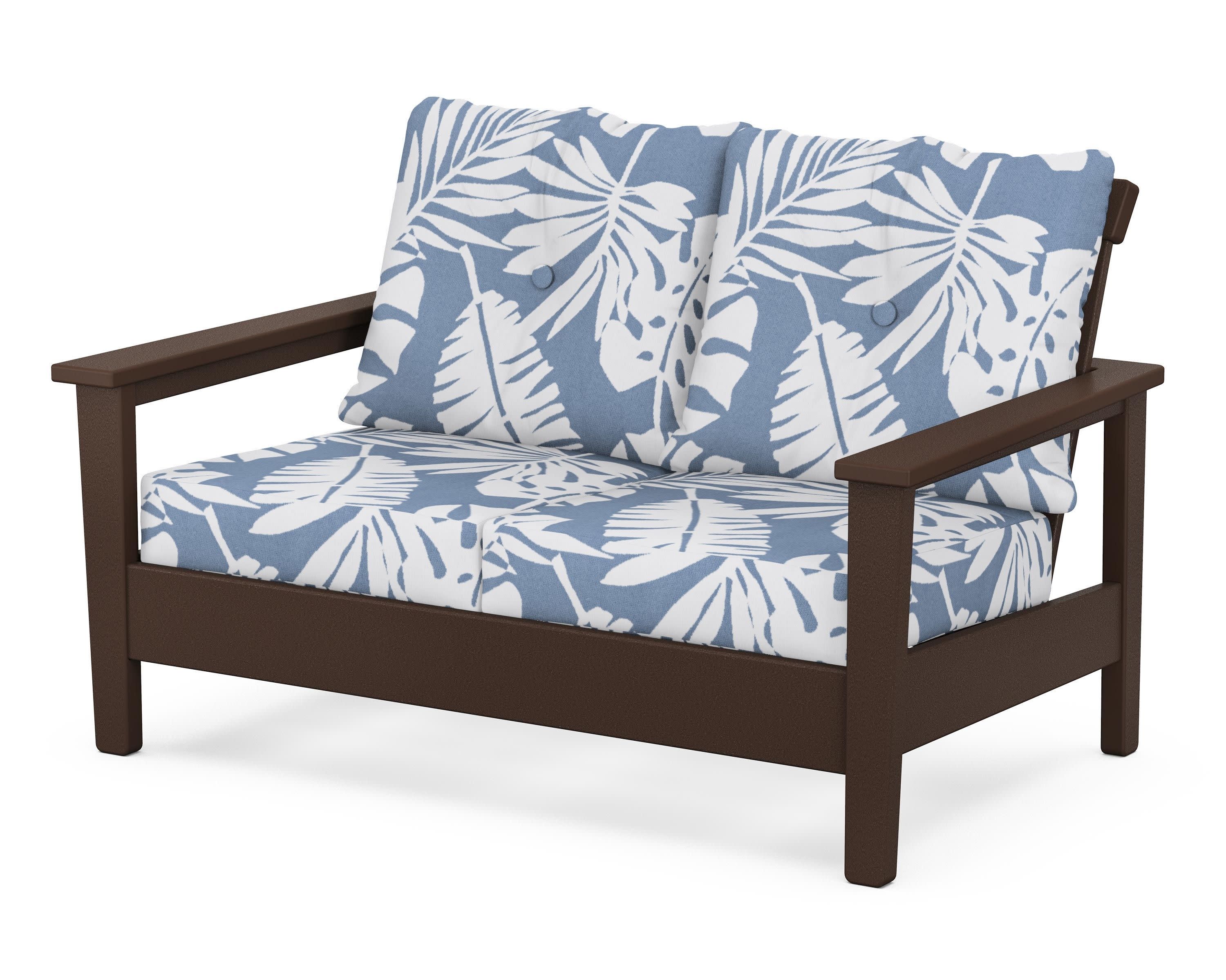 Prescott Deep Seating Loveseat in Mahogany / Leaf Sky Blue