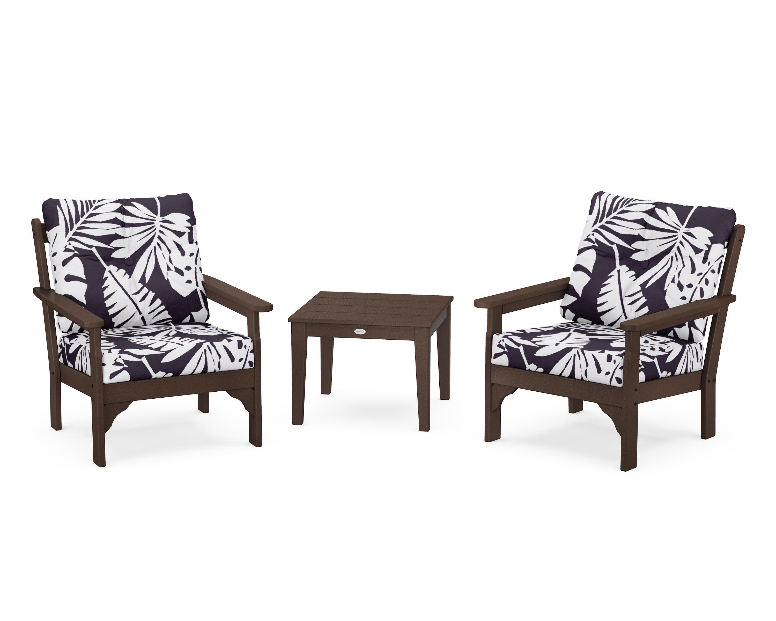 Vineyard 3-Piece Deep Seating Set in Mahogany / Leaf Navy