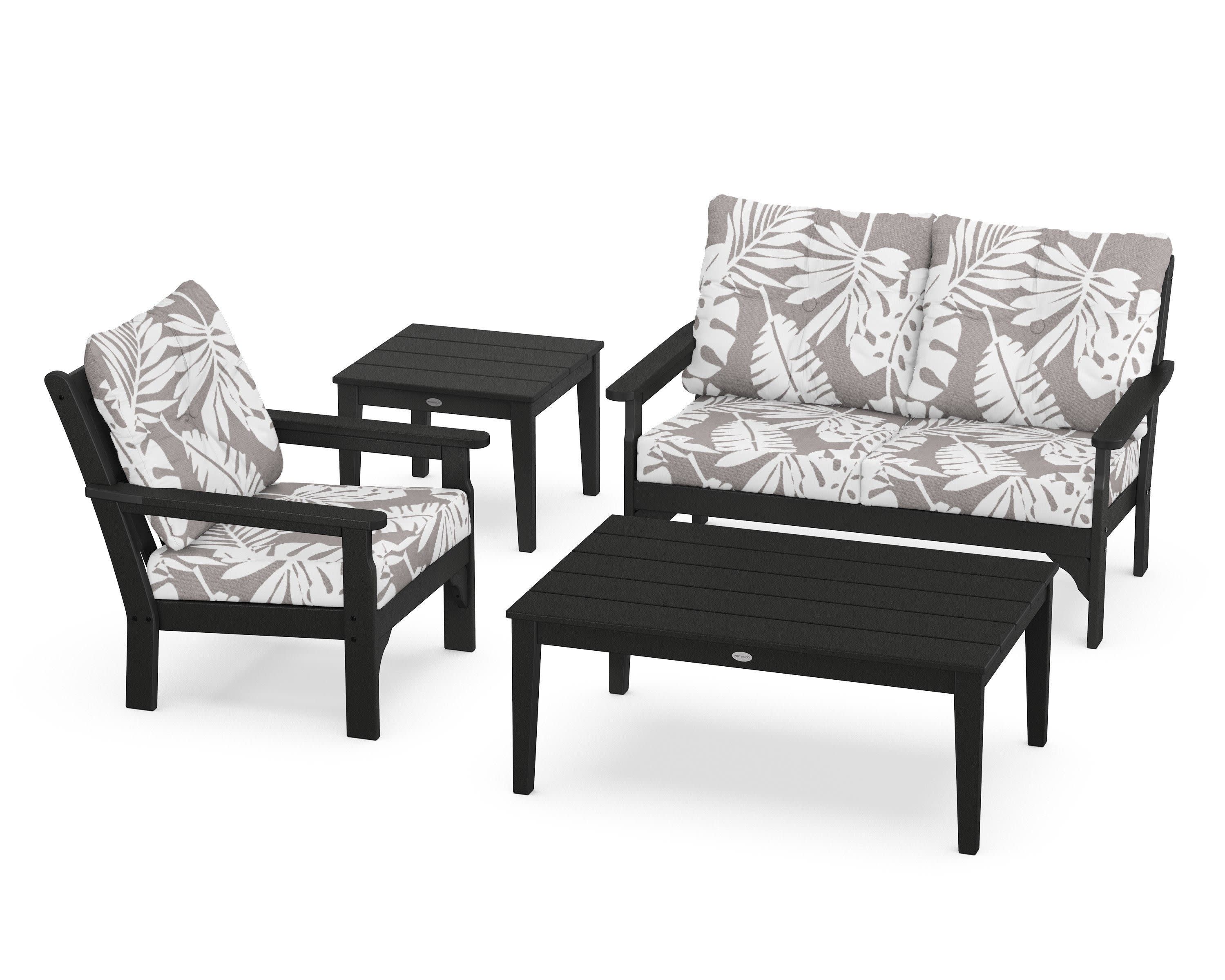Vineyard 4-Piece Deep Seating Set in Black / Leaf Grey Mist