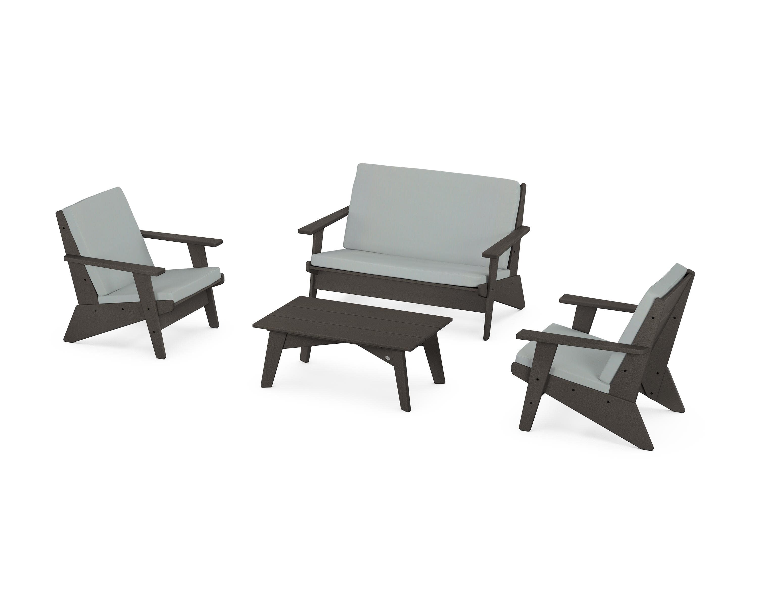 Riviera Modern Lounge 4-Piece Set in Vintage Coffee / Spa