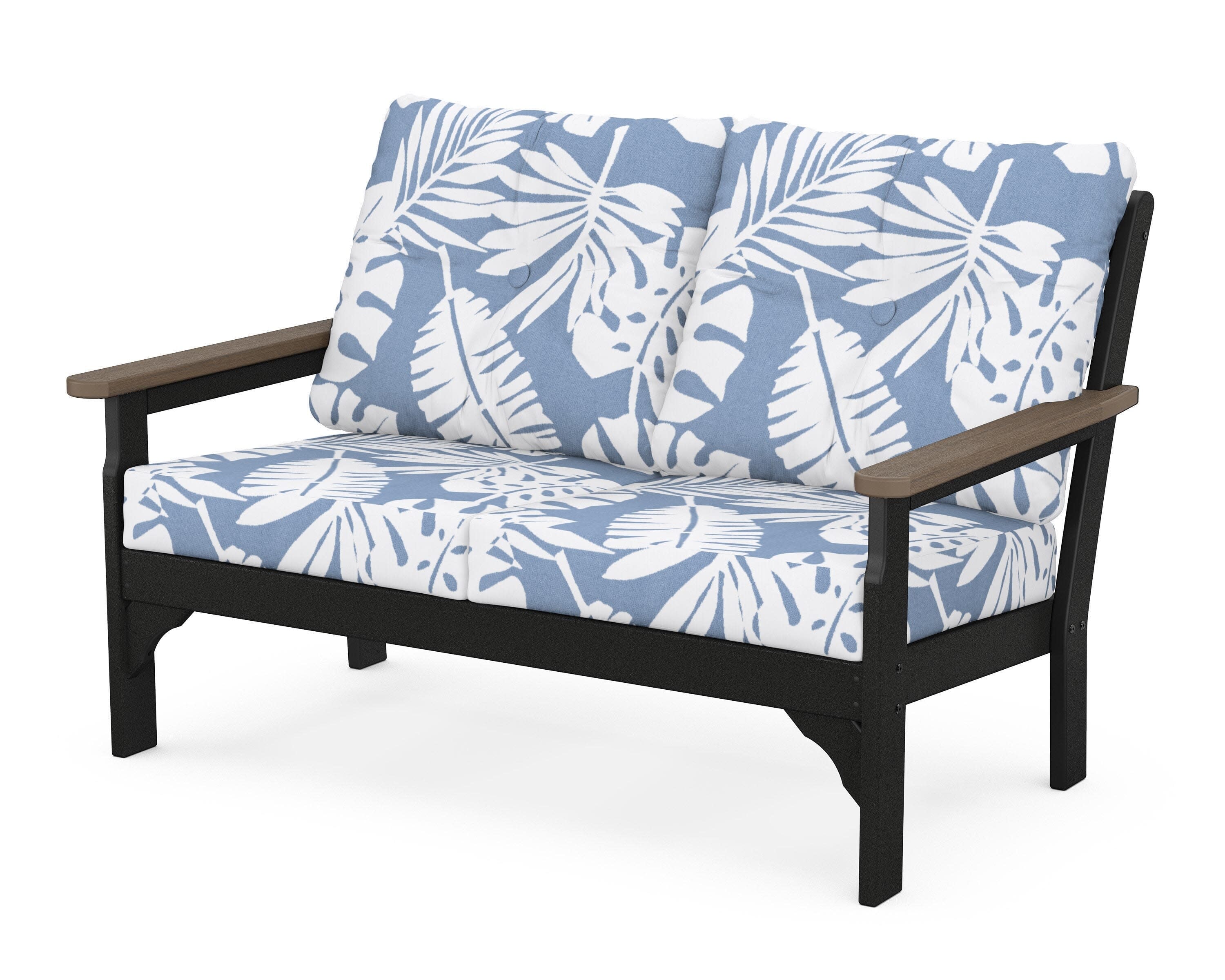 Vineyard Deep Seating Loveseat in Black / Kona / Leaf Sky Blue