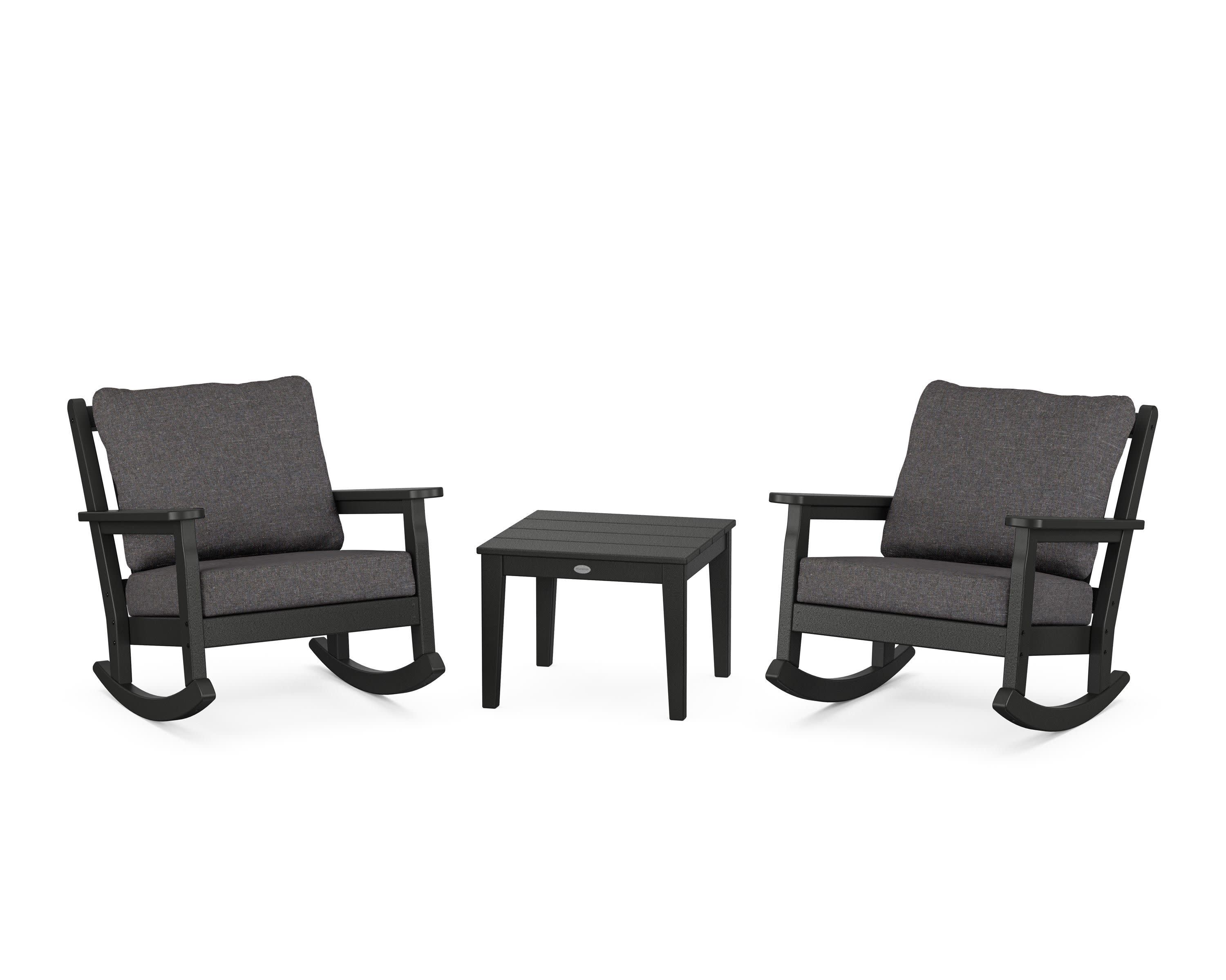 Chippendale 3-Piece Deep Seating Rocker Set in Black / Ash Charcoal