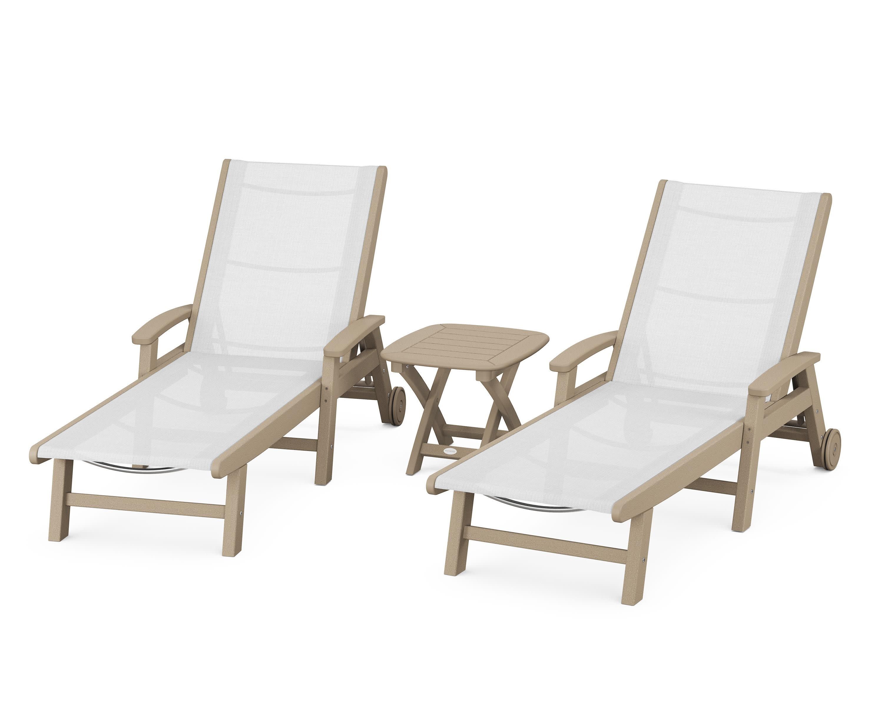 Coastal 3-Piece Wheeled Chaise Set in Vintage Sahara / White Sling