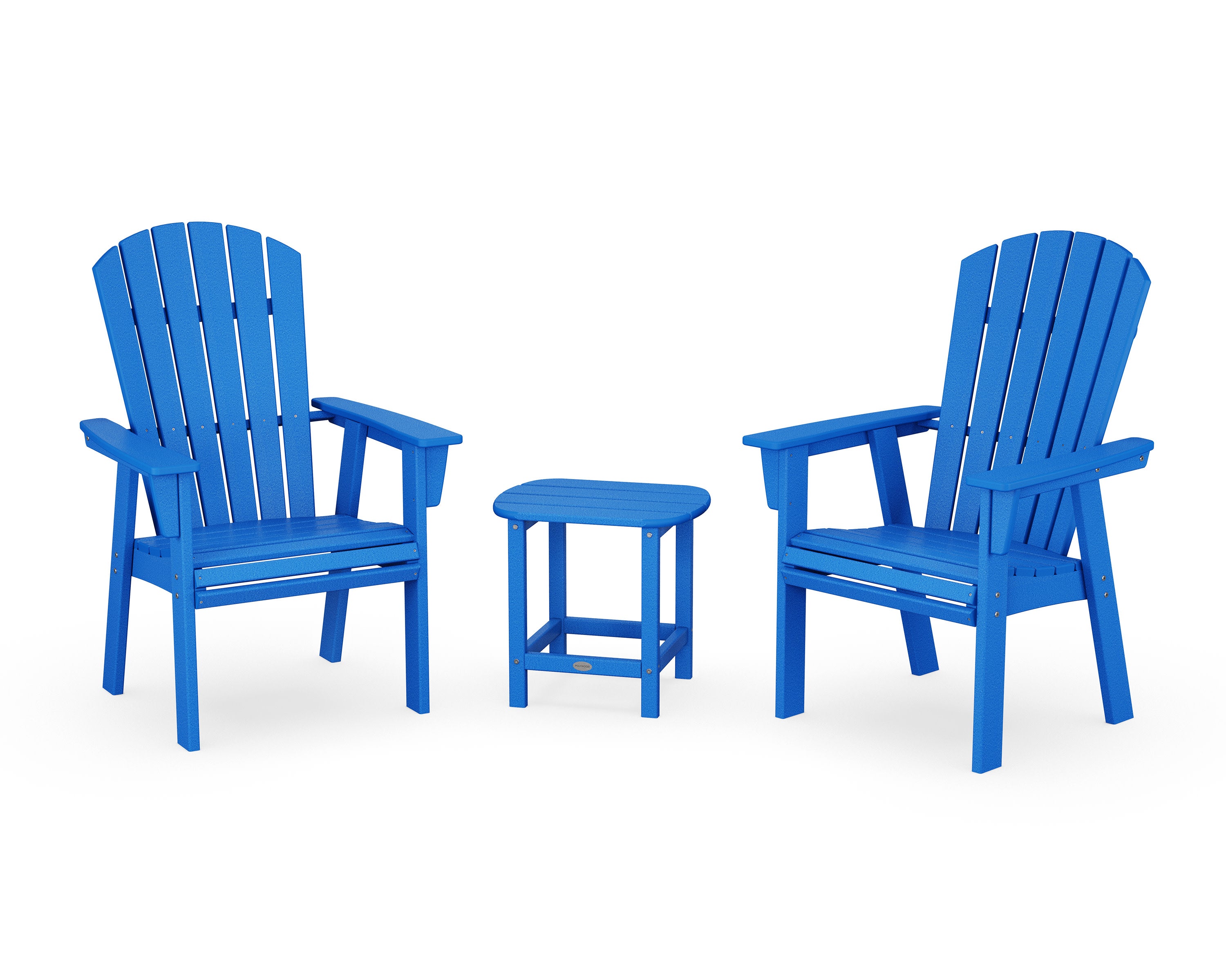 Nautical 3-Piece Curveback Upright Adirondack Chair Set in Pacific Blue
