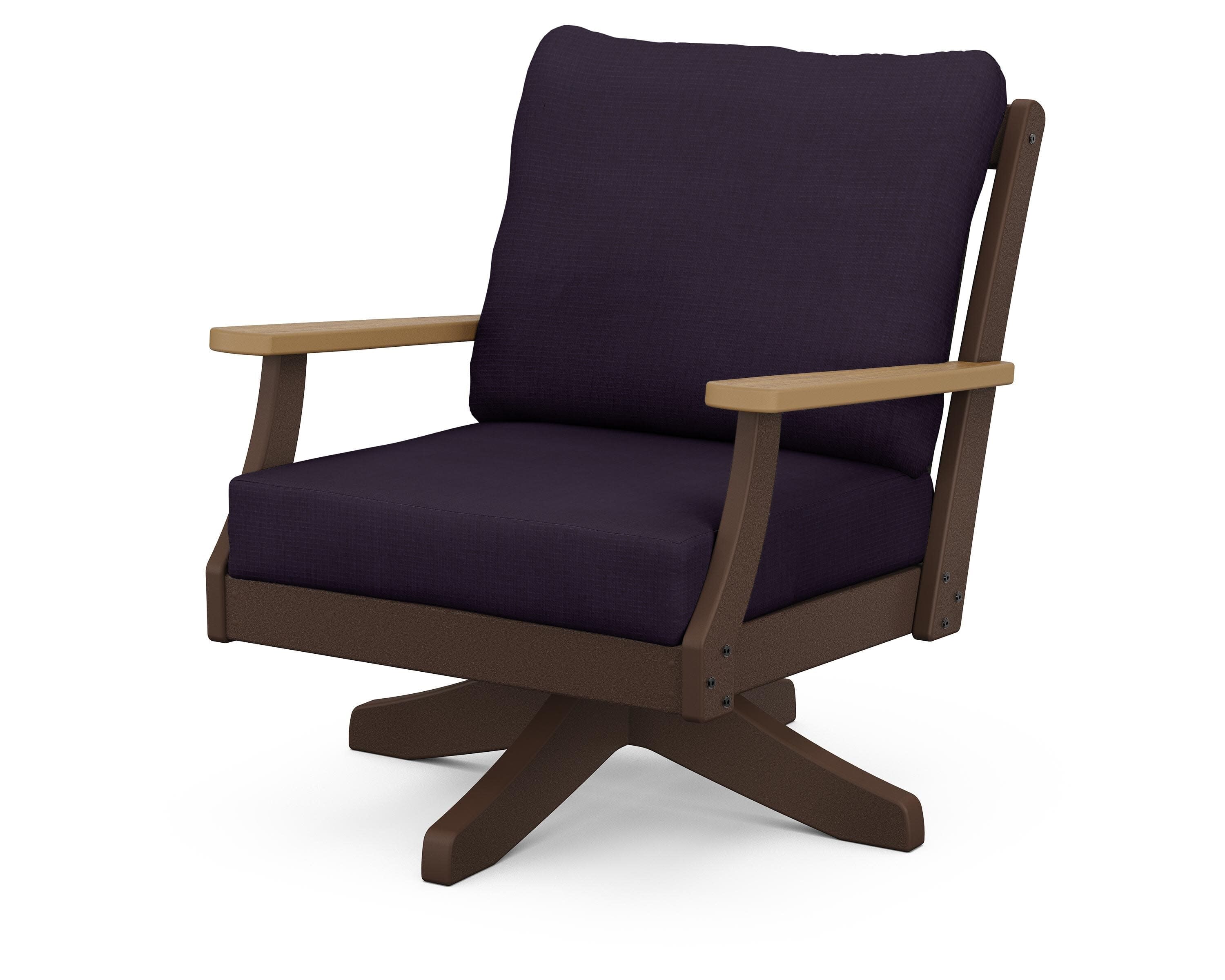 Braxton Deep Seating Swivel Chair in Mahogany / Natural / Navy Linen