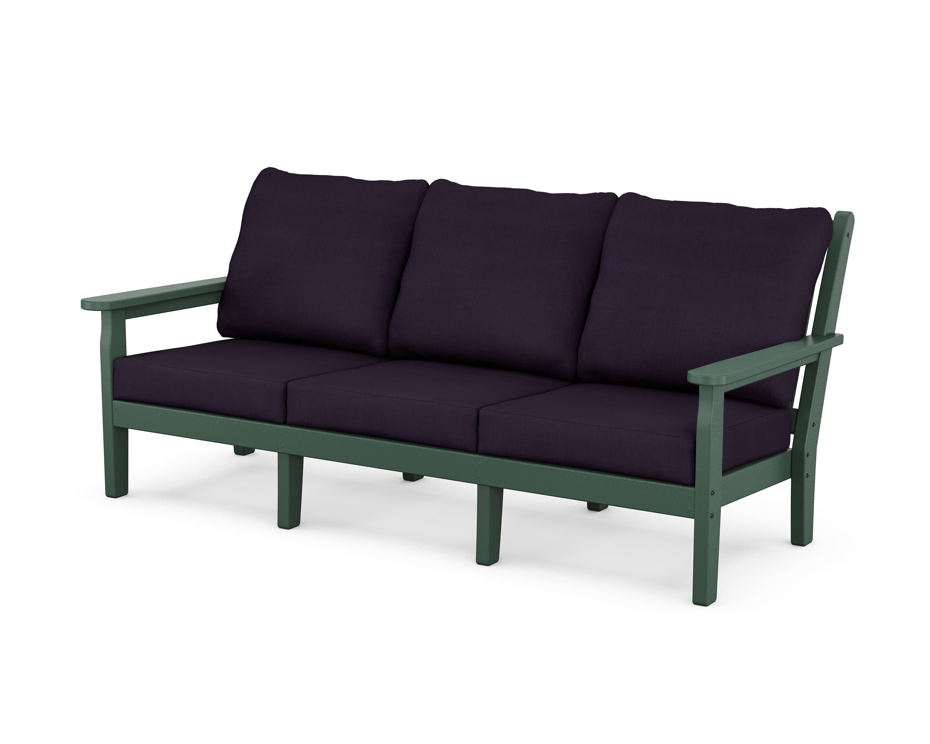 Chippendale Deep Seating Sofa in Green / Navy Linen