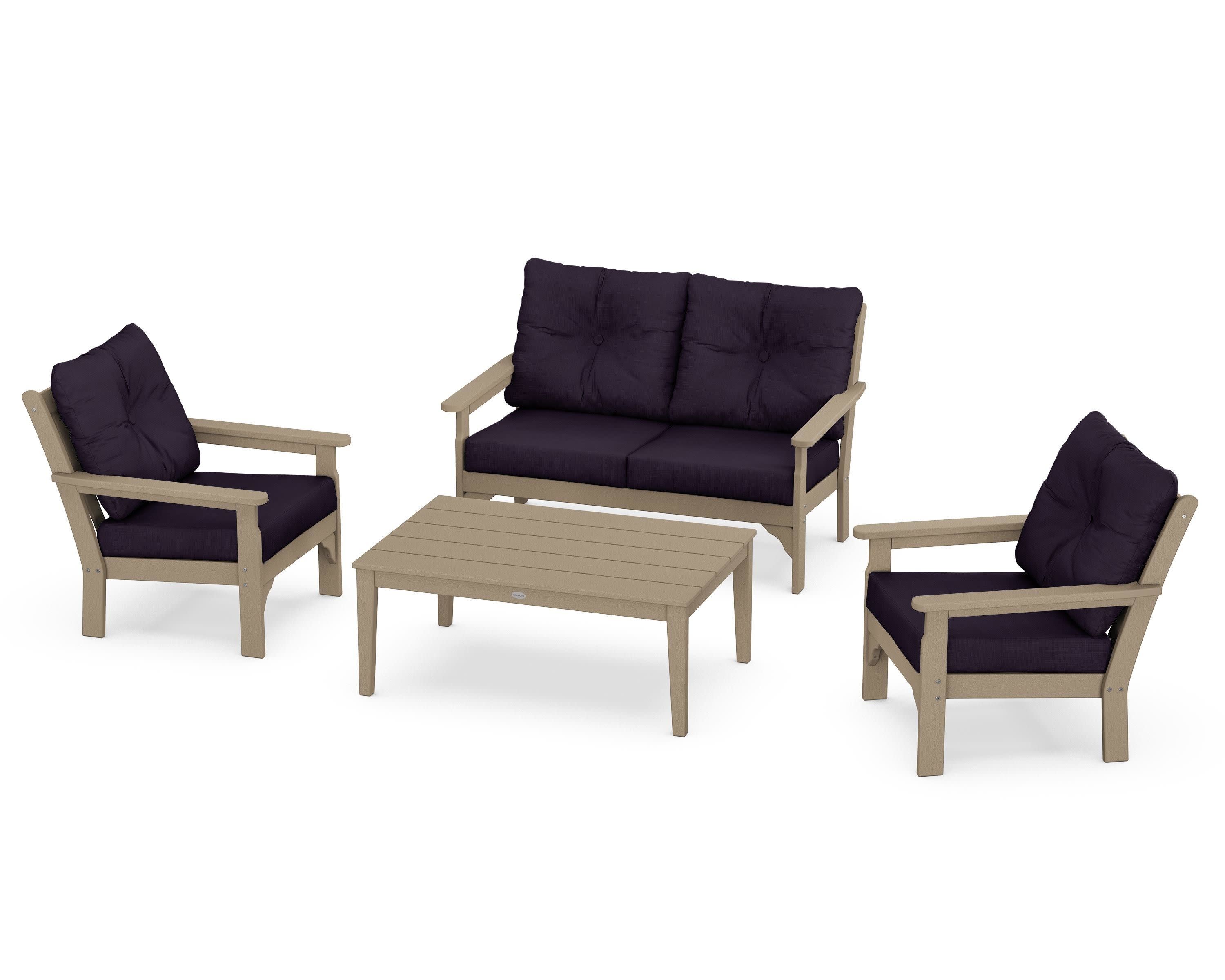 Vineyard 4-Piece Deep Seating Set in Vintage Sahara / Navy Linen