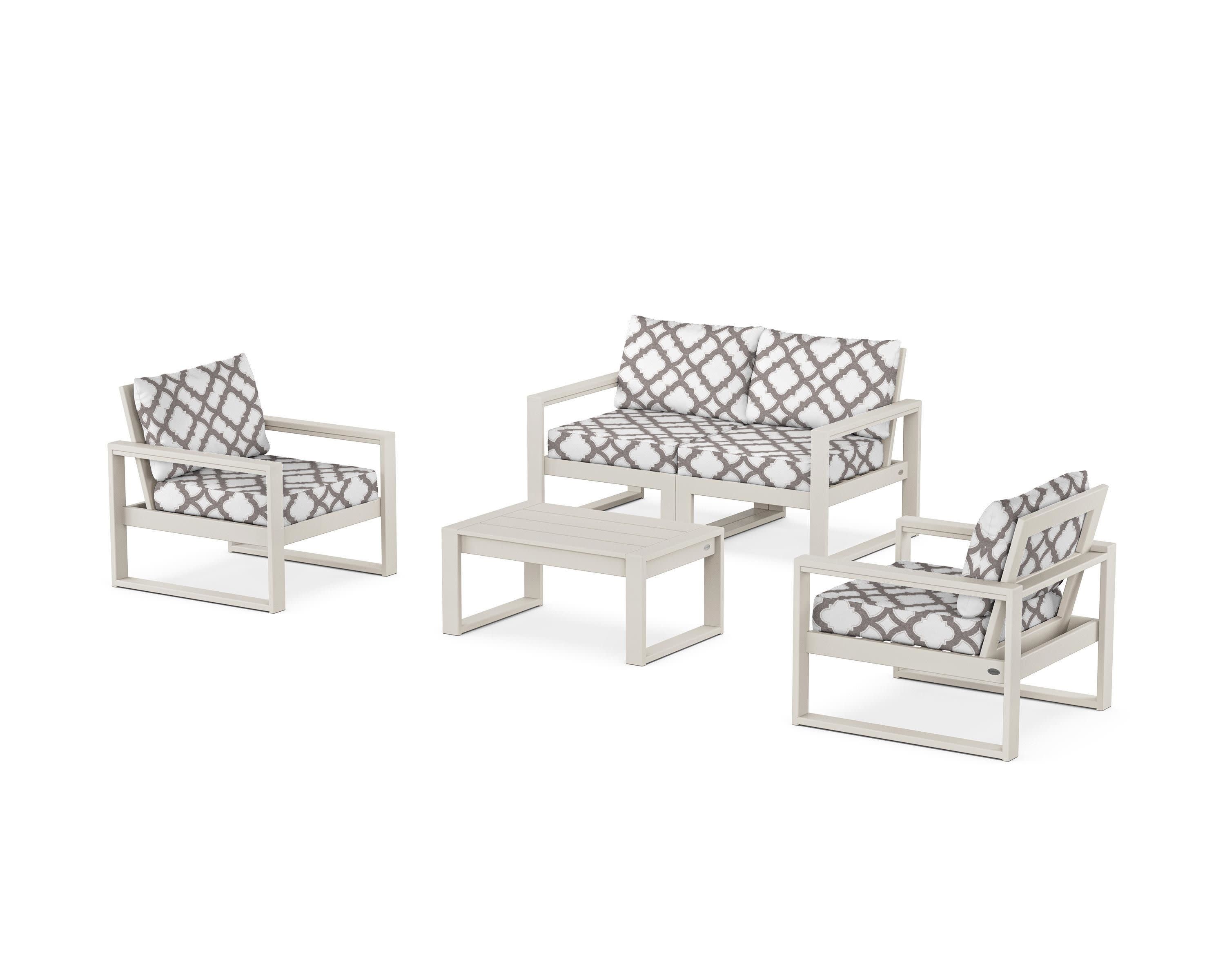 EDGE Sectional 4-Piece Deep Seating Set with Loveseat in Sand / Trellis Grey Mist