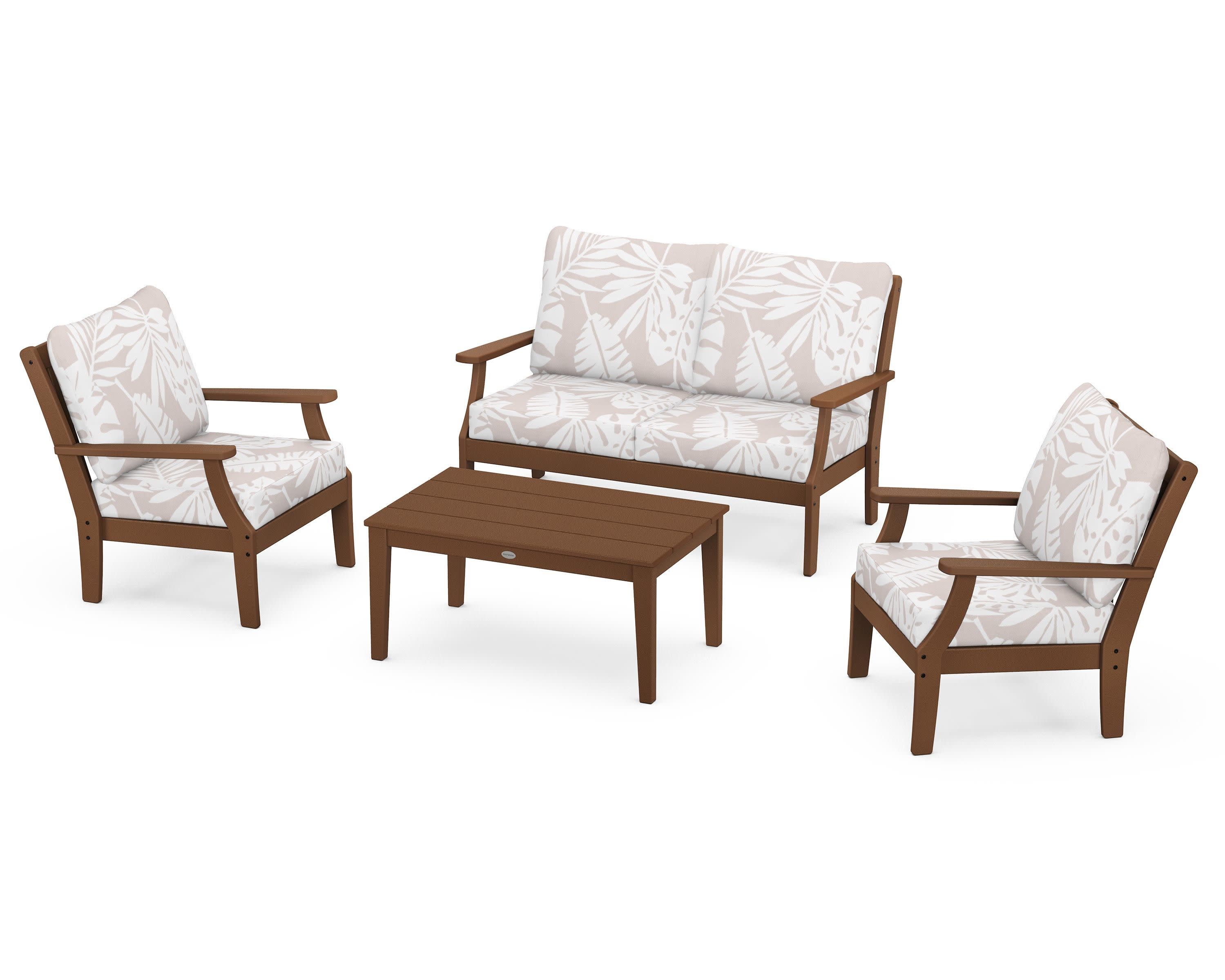 Braxton 4-Piece Deep Seating Chair Set in Teak / Leaf Dune Burlap