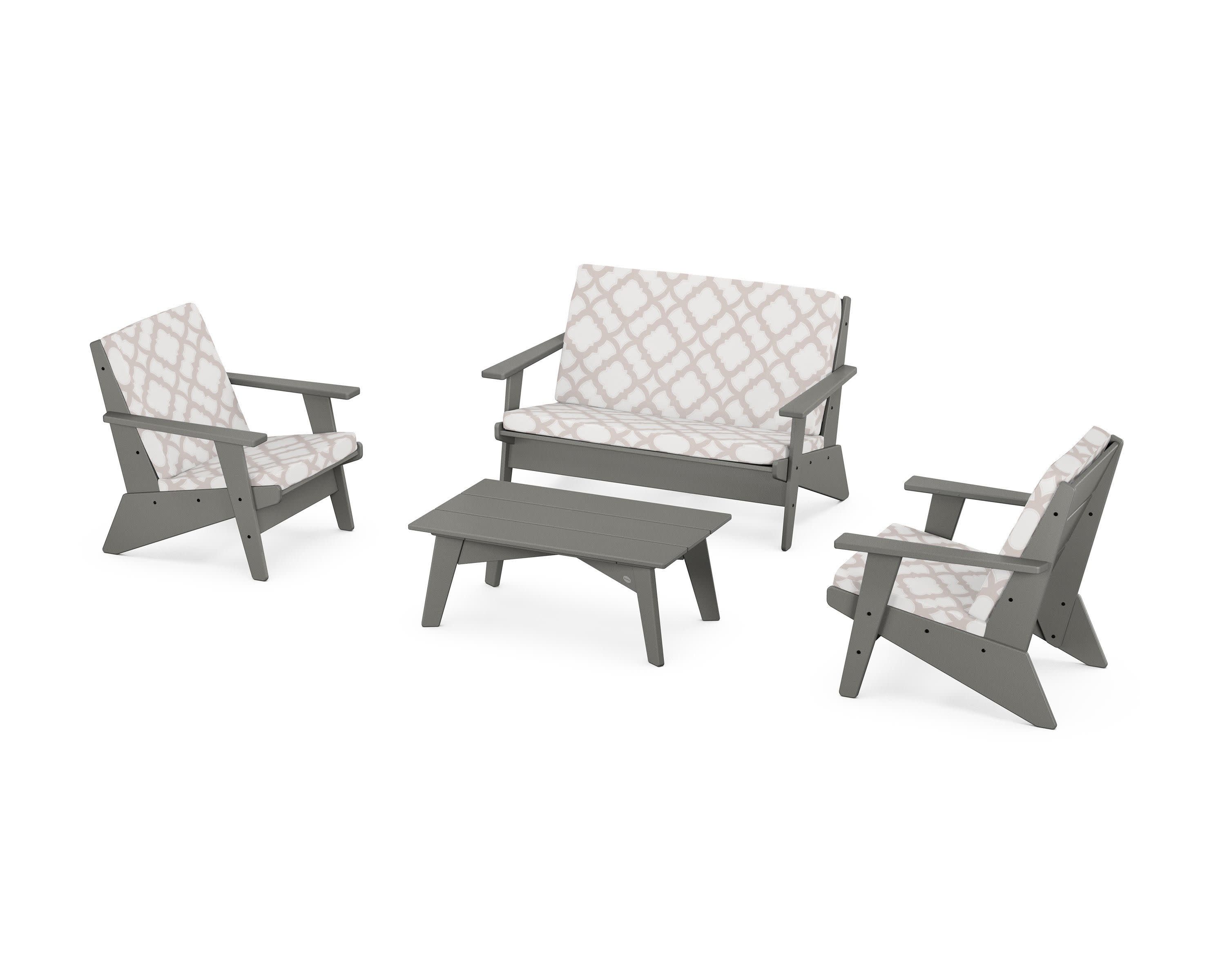 Riviera Modern Lounge 4-Piece Set in Slate Grey / Trellis Dune Burlap