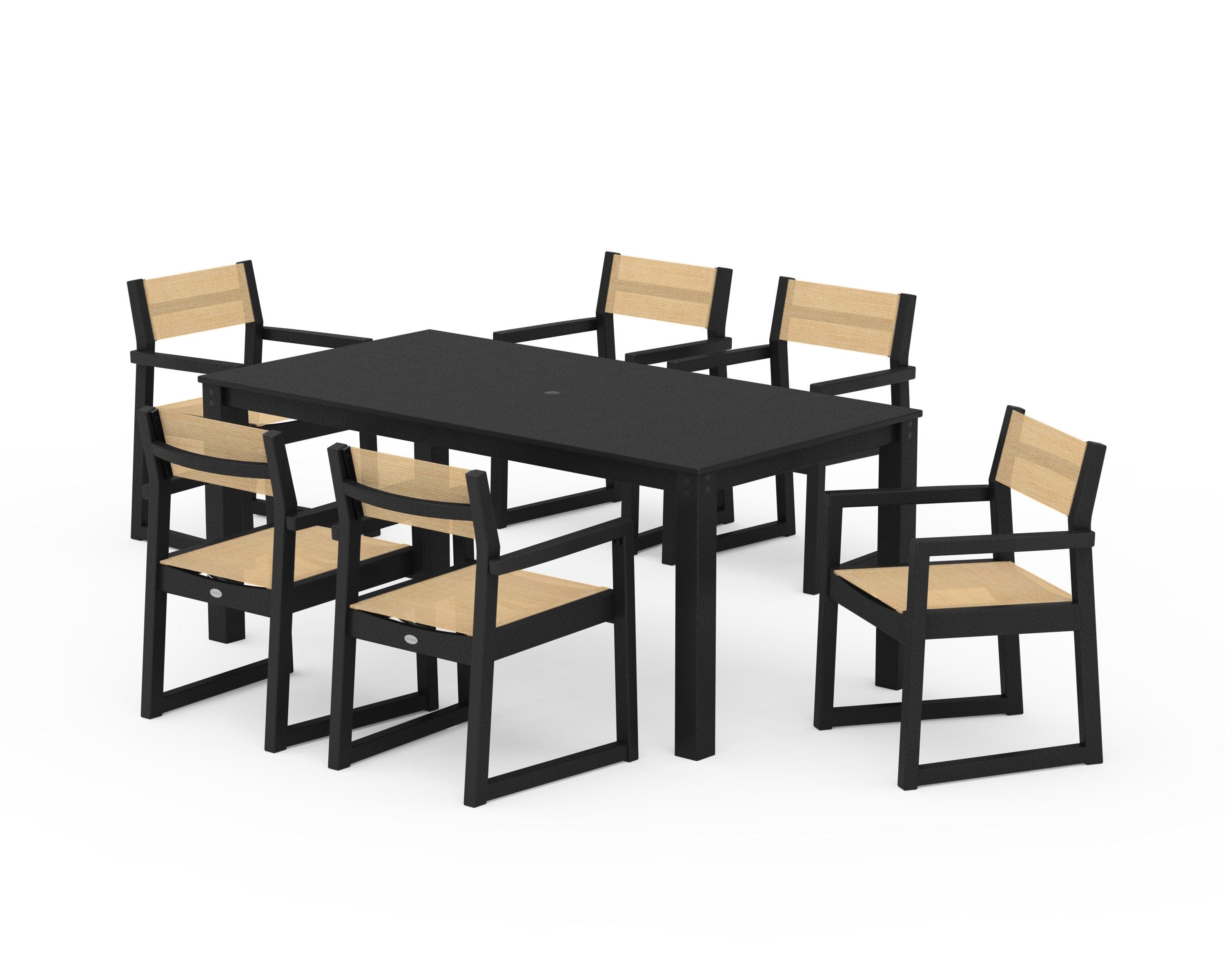 EDGE Sling Arm Chair 7-Piece Parsons Dining Set in Black / Dupioni Apricot Sling