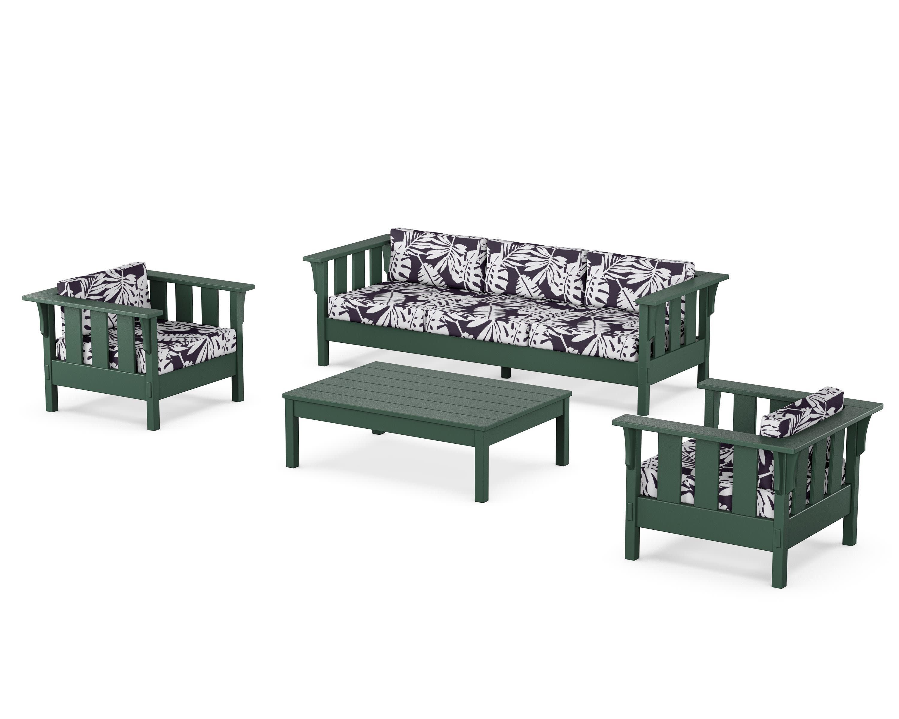 Acadia 4-Piece Deep Seating Set with Sofa in Green / Leaf Navy