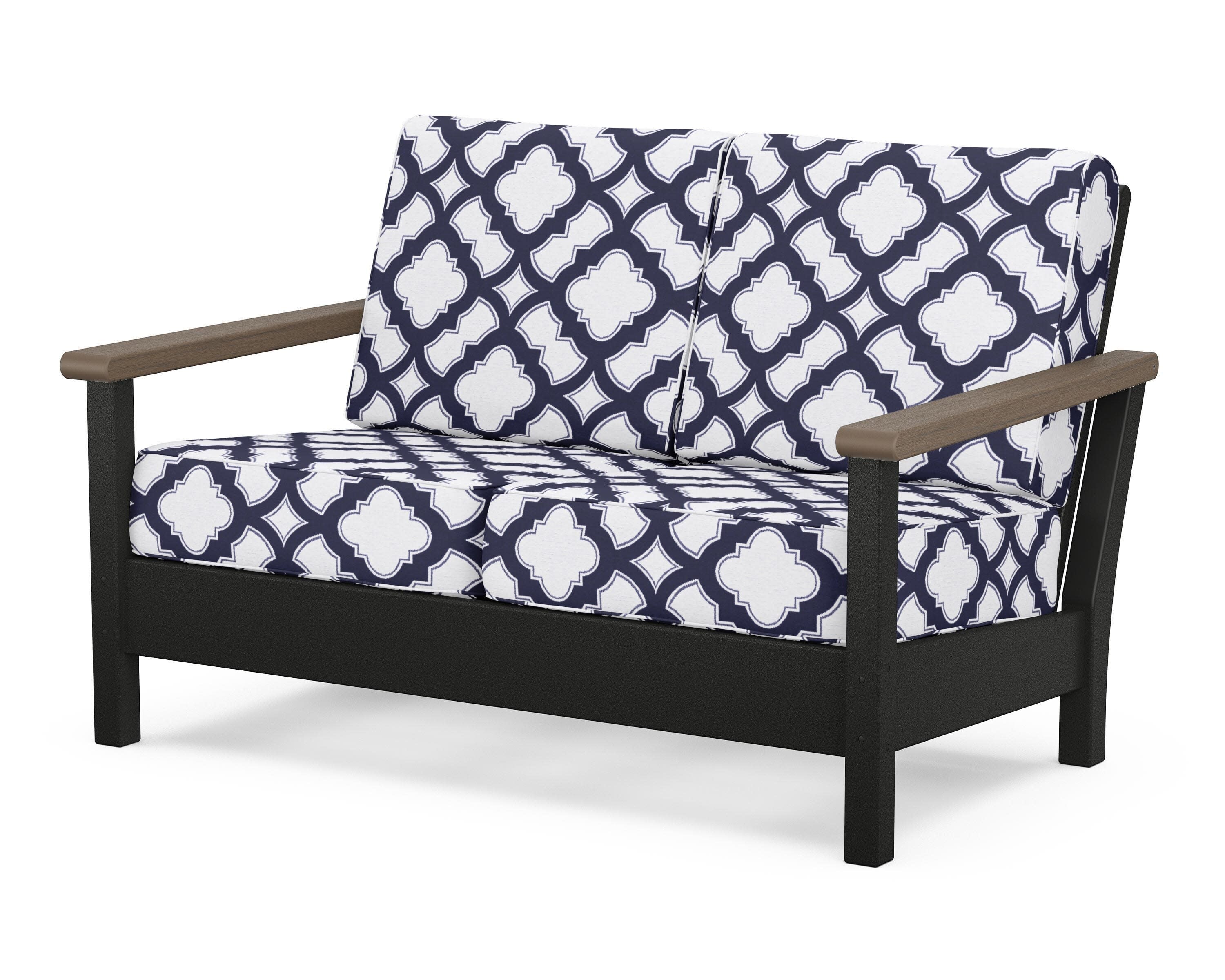 Harbour Deep Seating Loveseat in Black / Kona / Trellis Navy