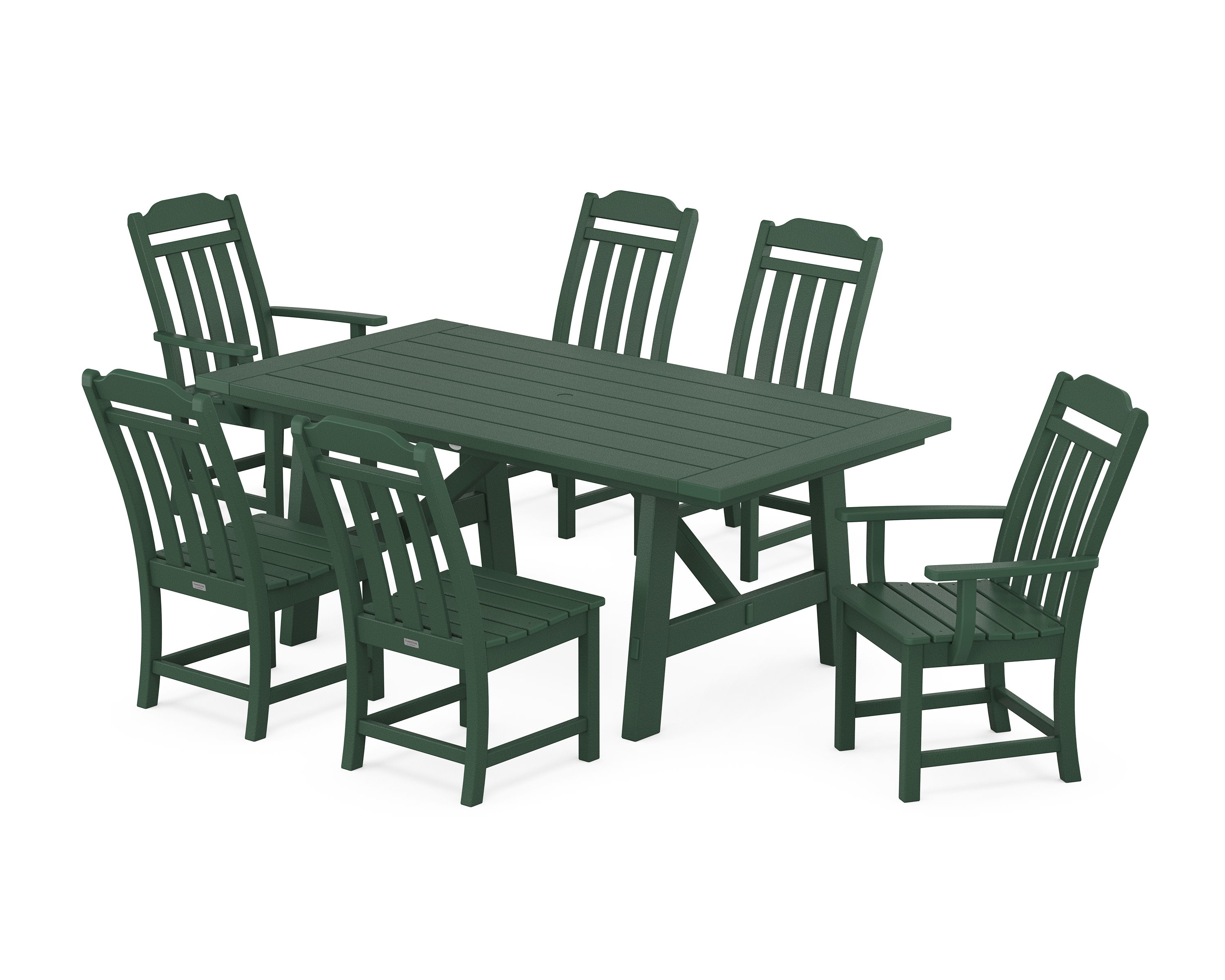 Cottage 7-Piece Rustic Farmhouse Dining Set in Green