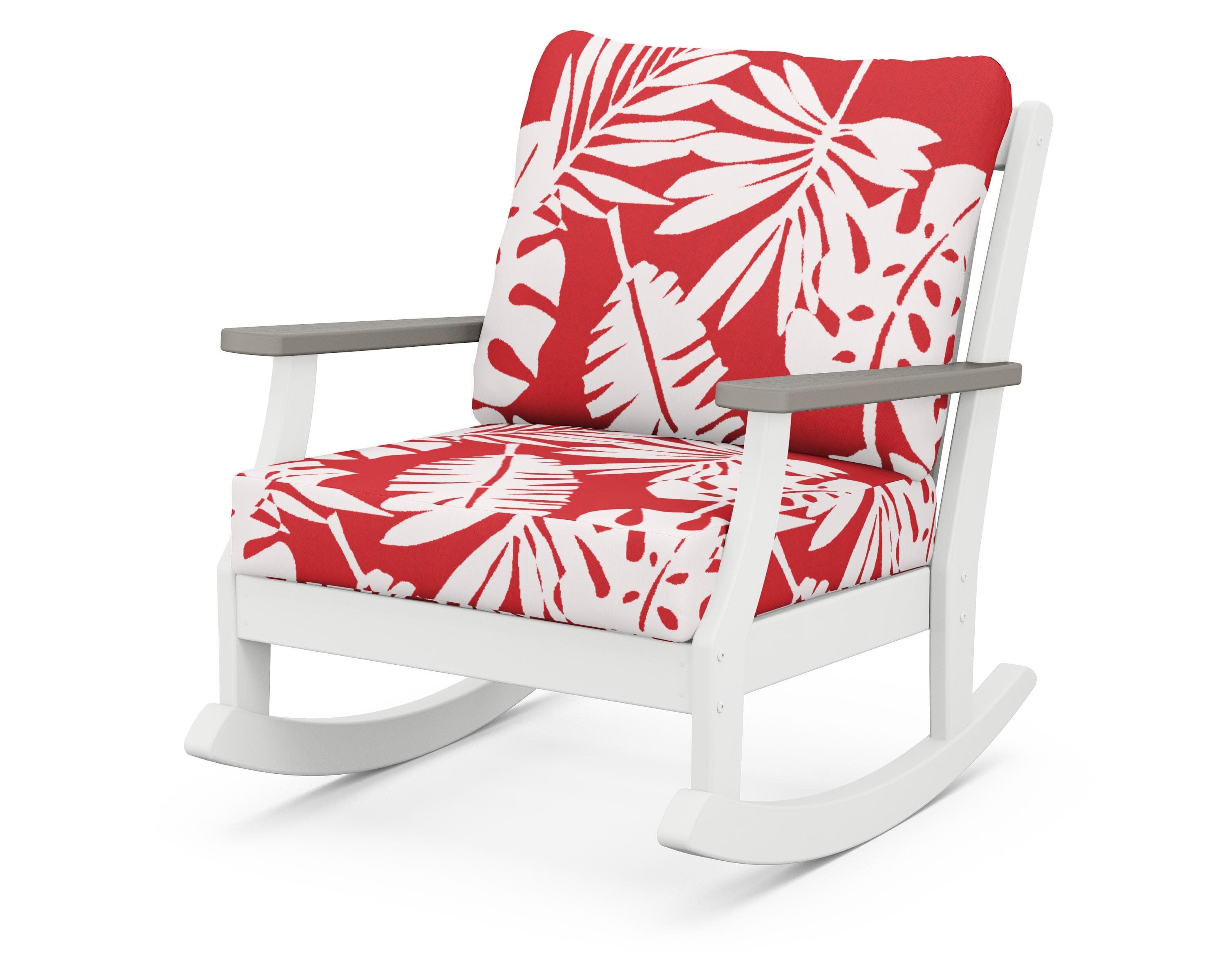 Braxton Deep Seating Rocking Chair in White / Driftwood / Leaf Crimson