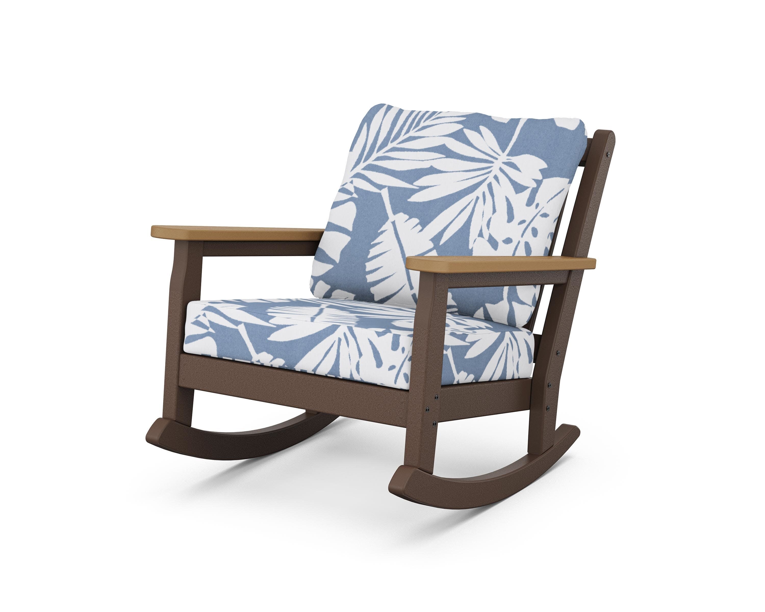 Chippendale Deep Seating Rocking Chair in Mahogany / Natural / Leaf Sky Blue