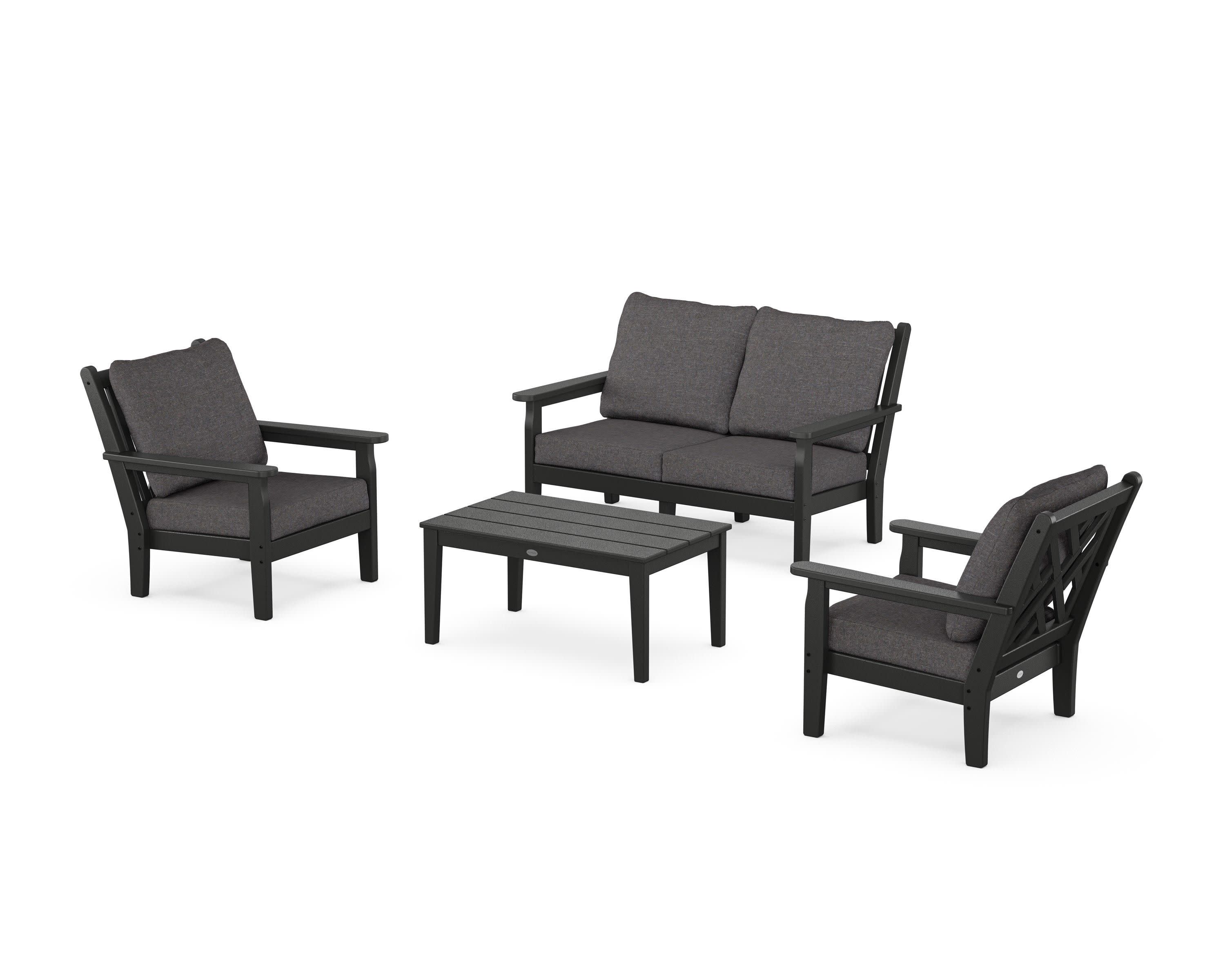 Chippendale 4-Piece Deep Seating Set with Loveseat in Black / Ash Charcoal