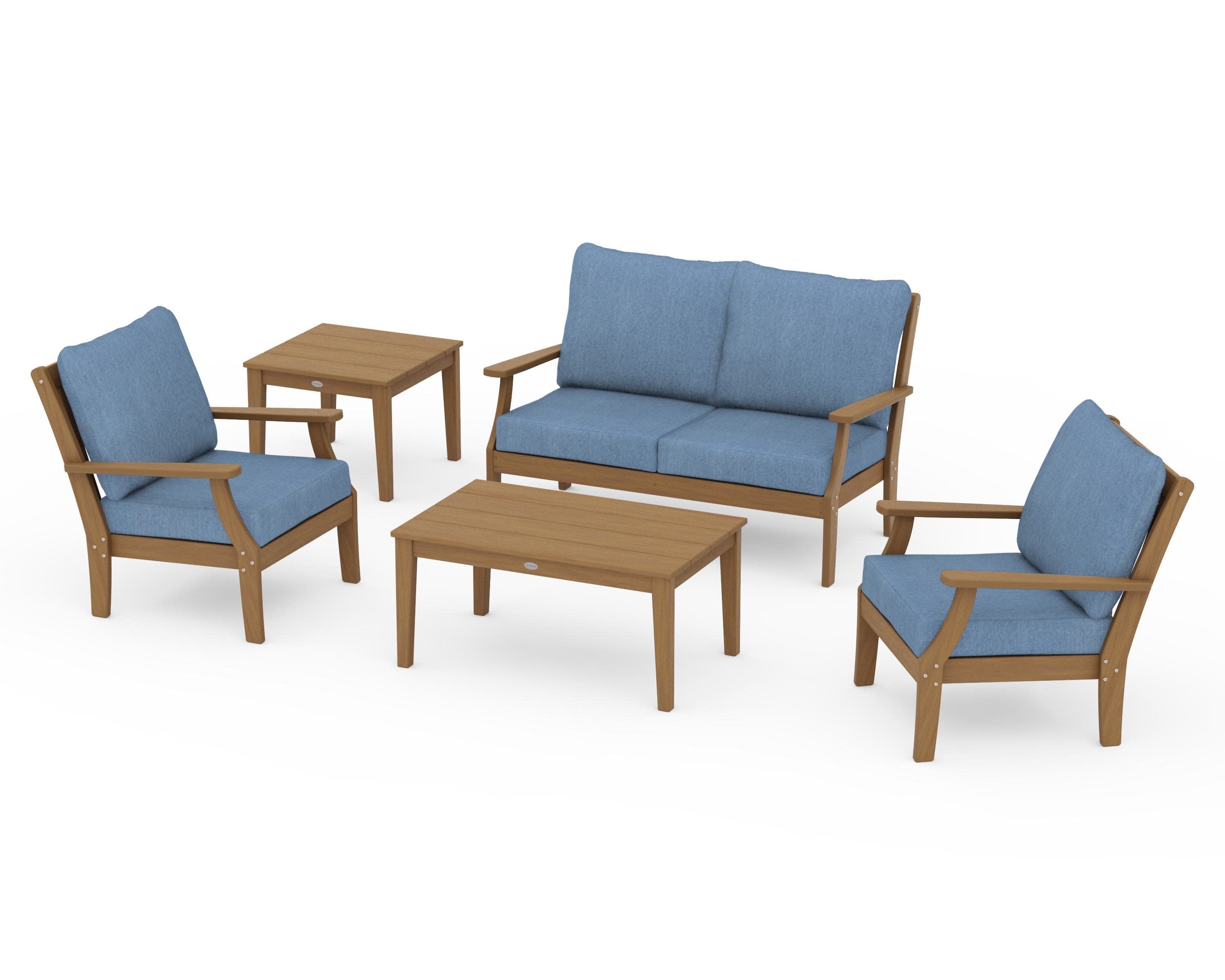 Braxton 5-Piece Deep Seating Set in Natural / Sky Blue