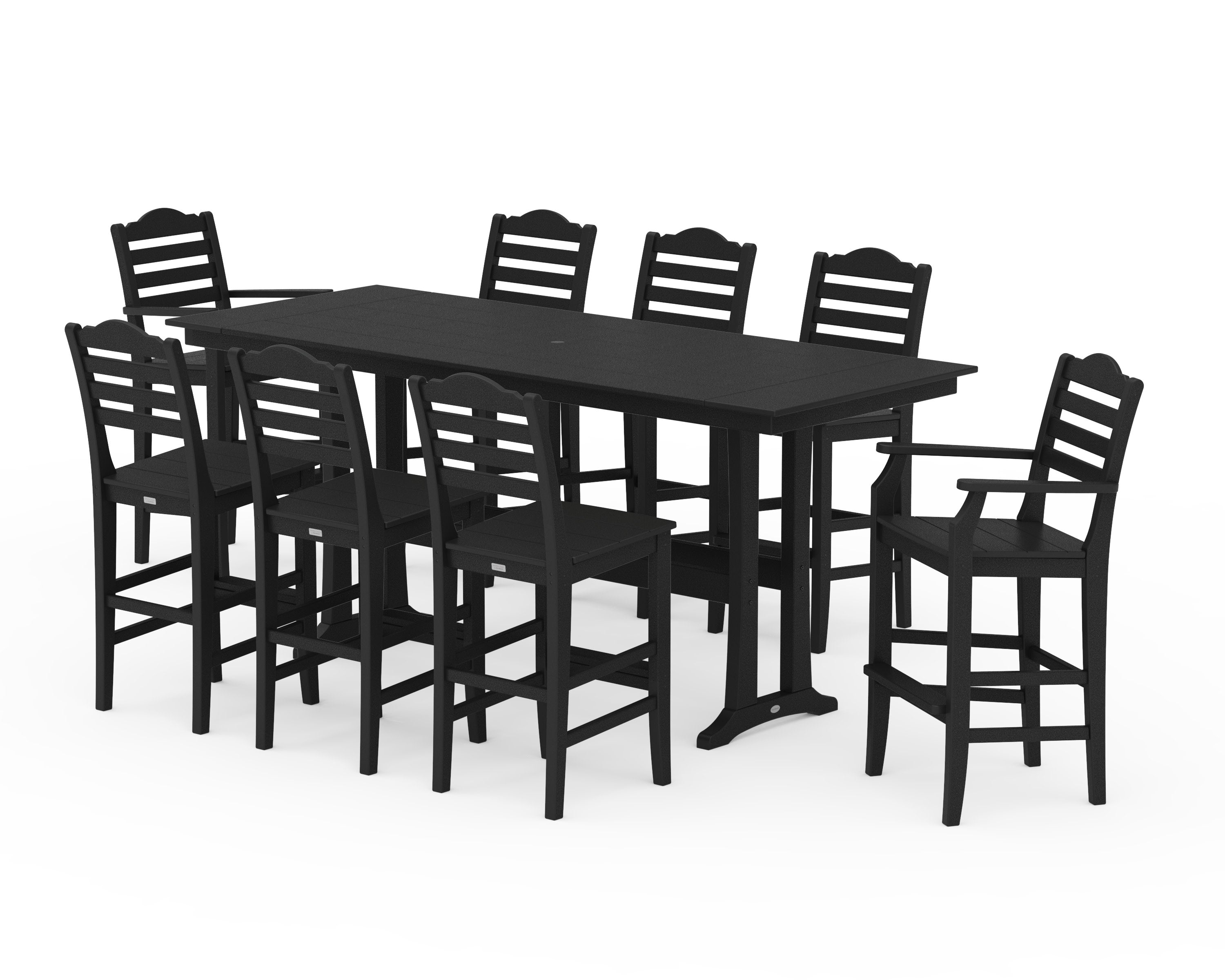 Savannah 9-Piece Farmhouse Bar Set with Trestle Legs in Black