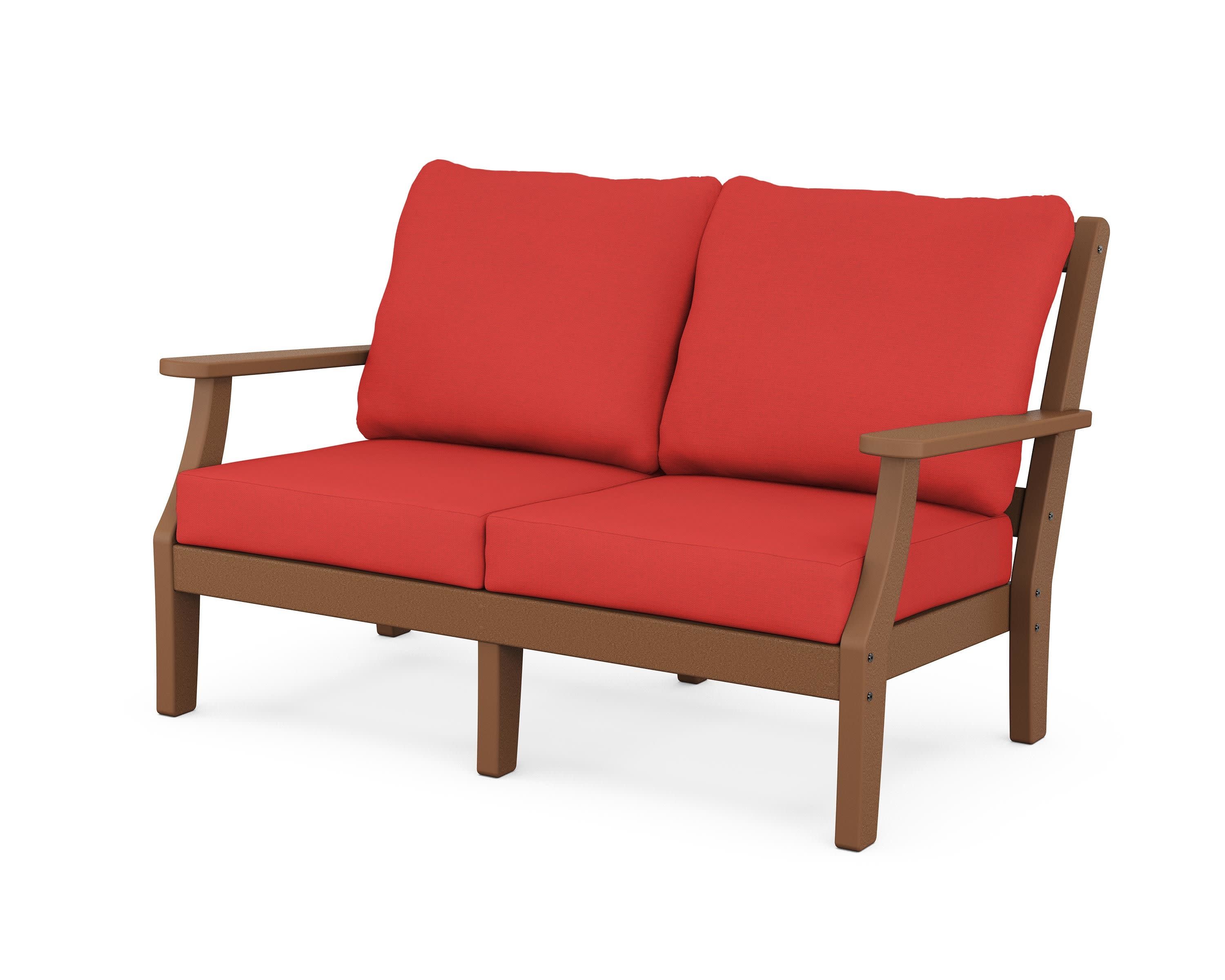 Chinoiserie Deep Seating Loveseat in Teak / Crimson Linen