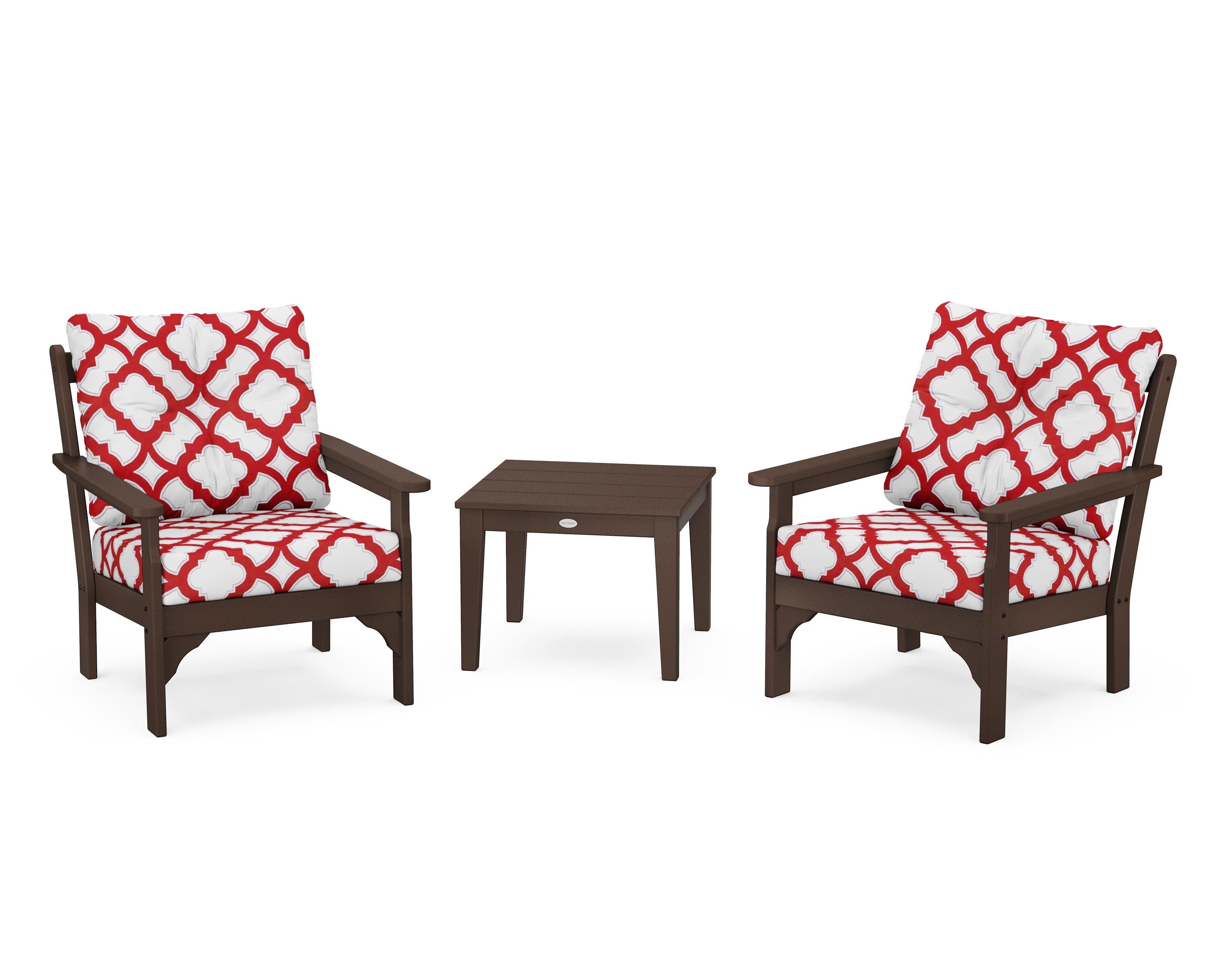 Vineyard 3-Piece Deep Seating Set in Mahogany / Trellis Crimson