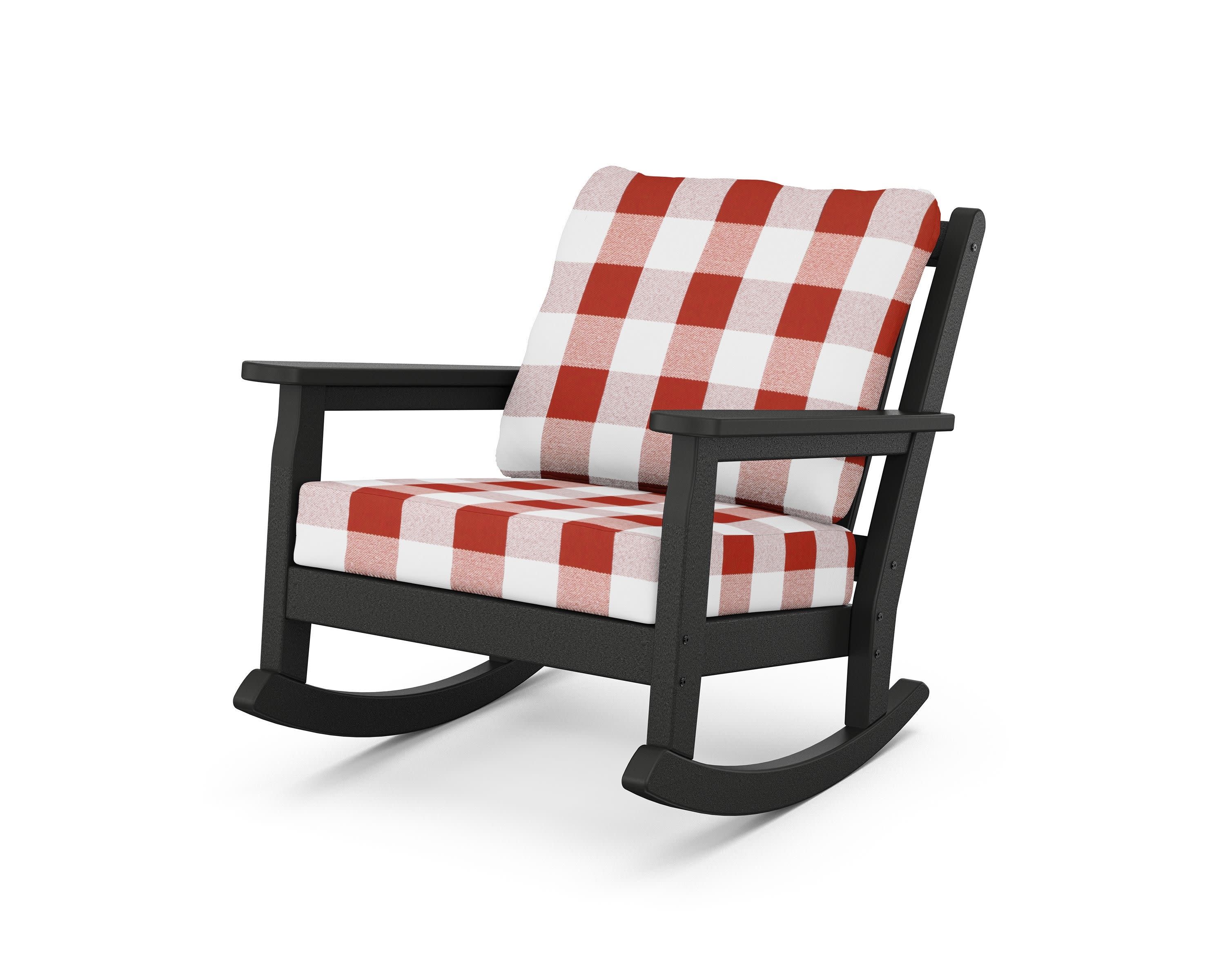 Chippendale Deep Seating Rocking Chair in Black / Buffalo Plaid Crimson