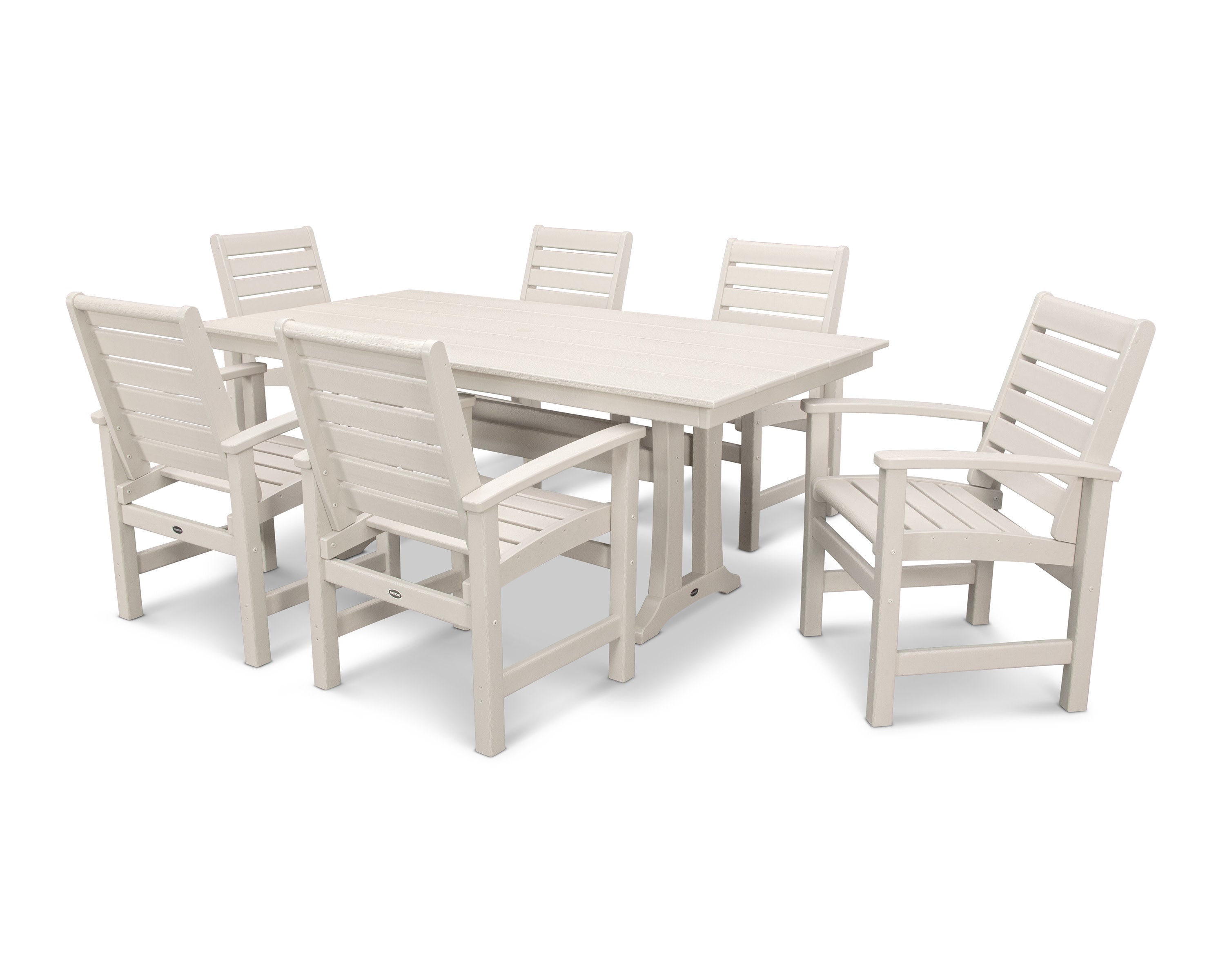 Signature 7-Piece Farmhouse Dining Set with Trestle Legs in Sand