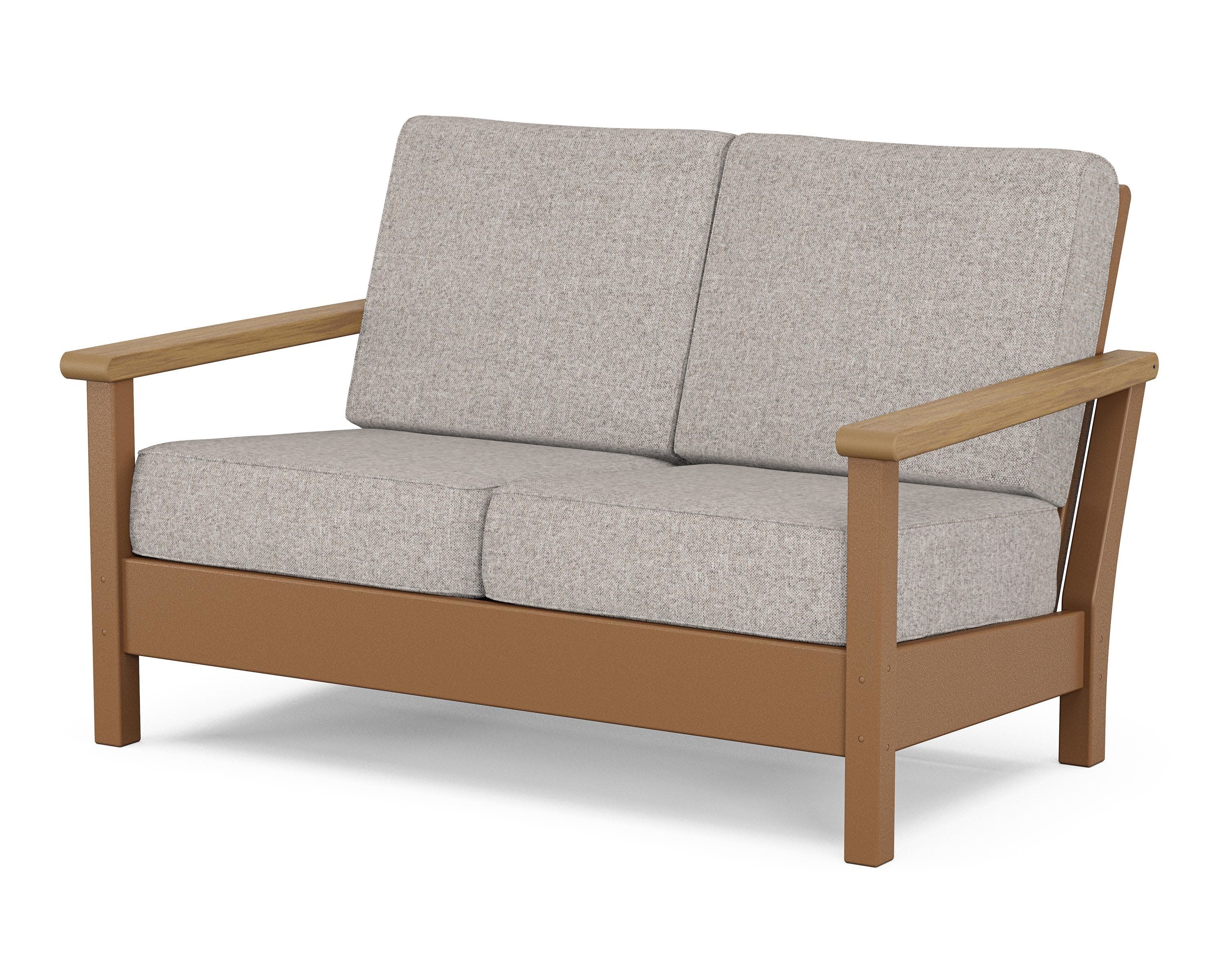 Harbour Deep Seating Loveseat in Teak / Natural / Weathered Tweed