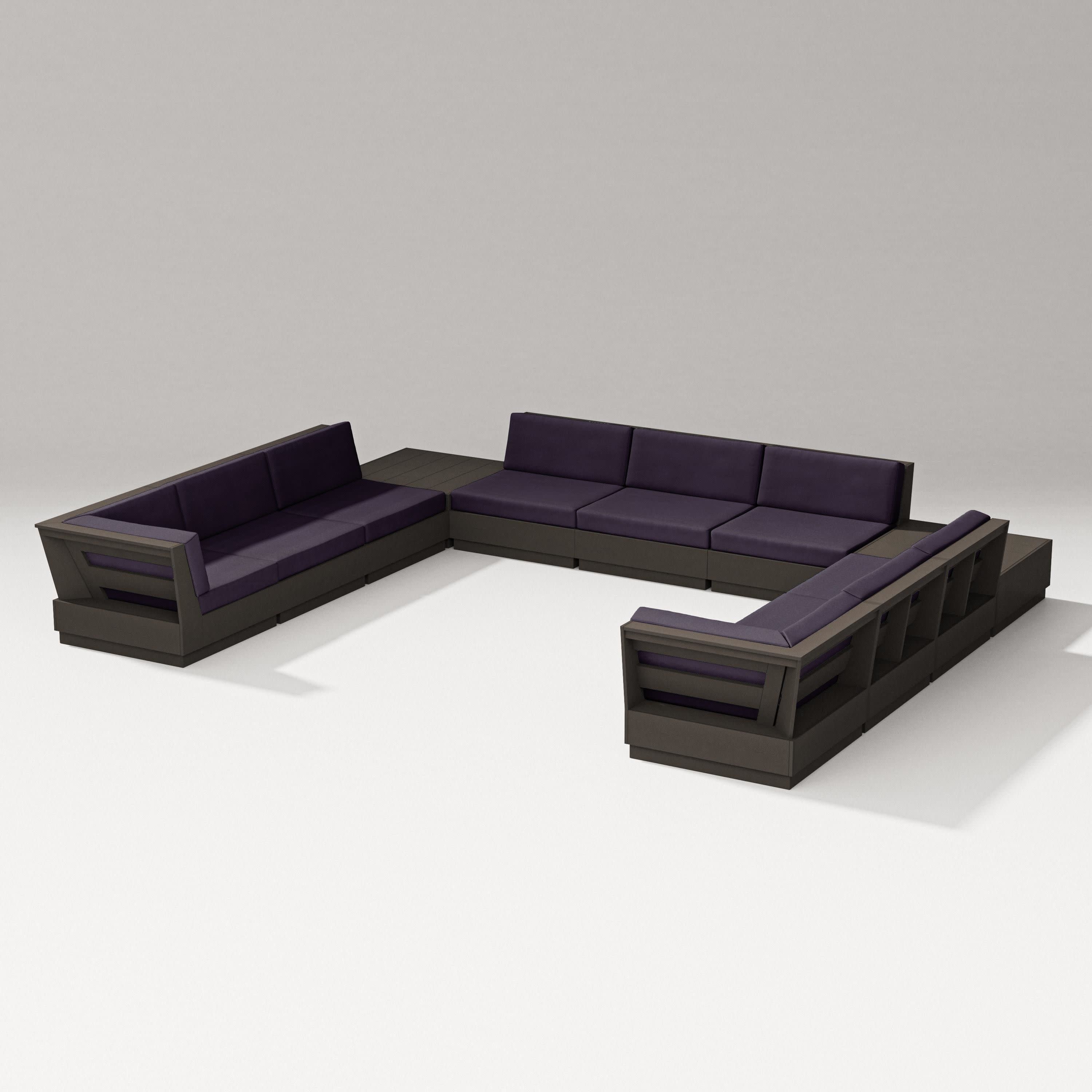 Elevate 11-Piece U-Shaped Sofa Sectional in Vintage Coffee / Navy Linen