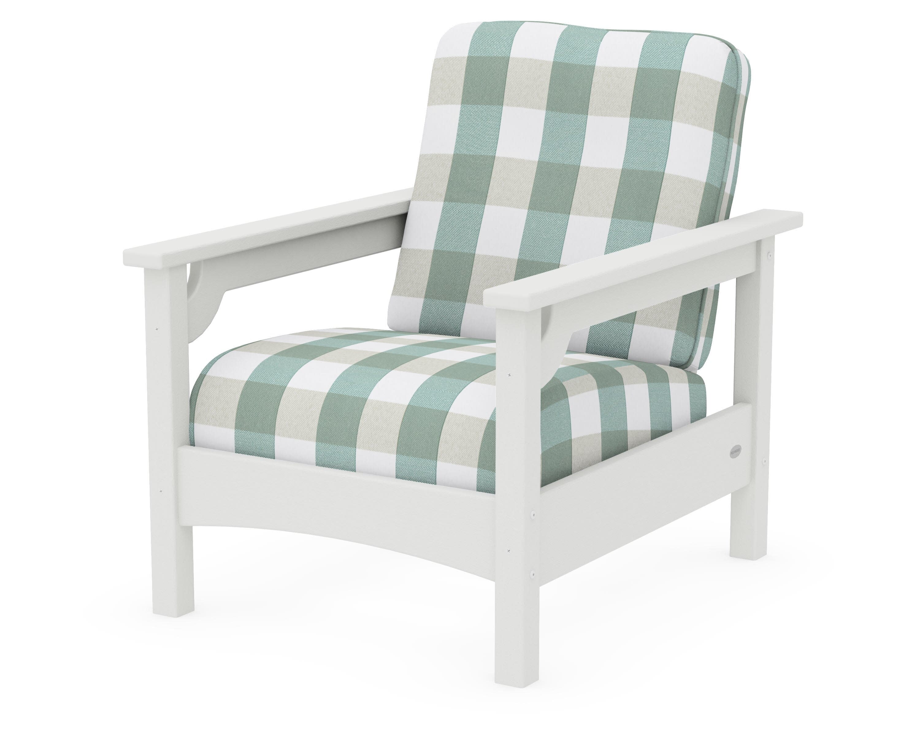 Club Chair in Vintage White / Buffalo Plaid Glacier Spa